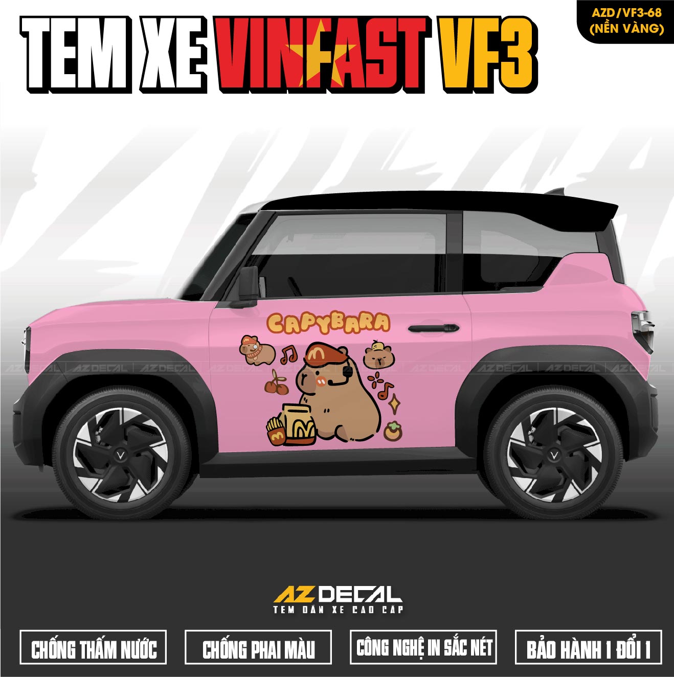 Tem Xe Vinfast VF3 Mẫu VF3-68 Capybara - Thiết Kế Theo Yêu Cầu