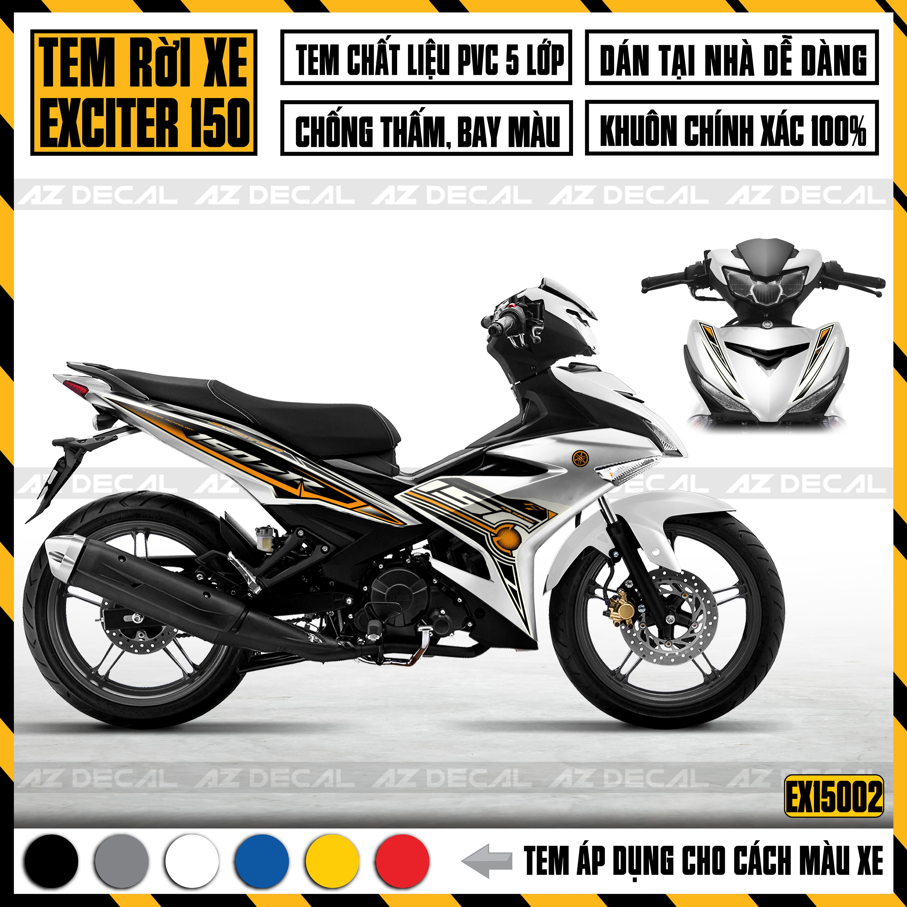 Tem xe Ex 150 Đen Vàng - Xe Trắng