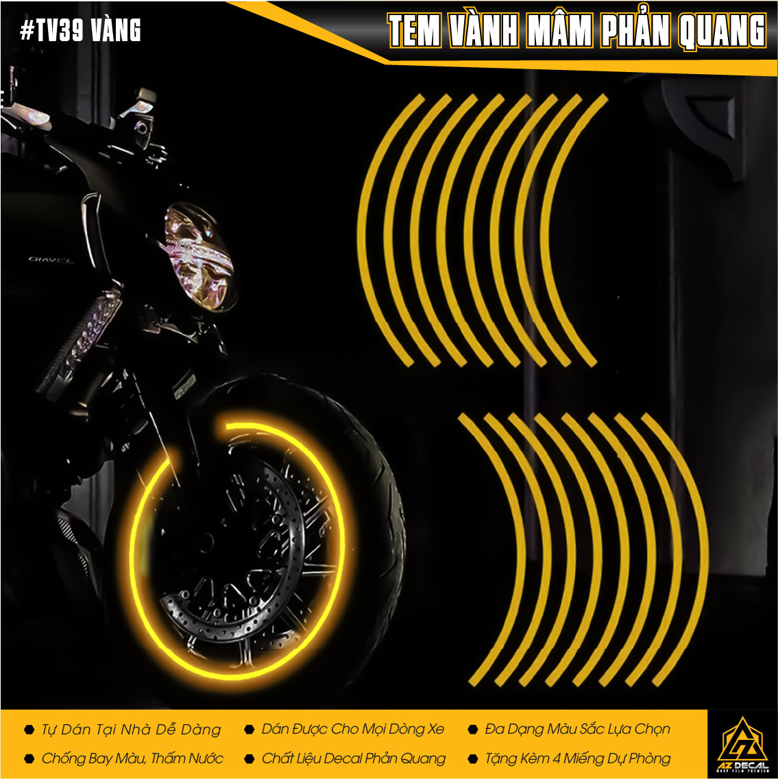 Tem dán vành phản quang màu vàng