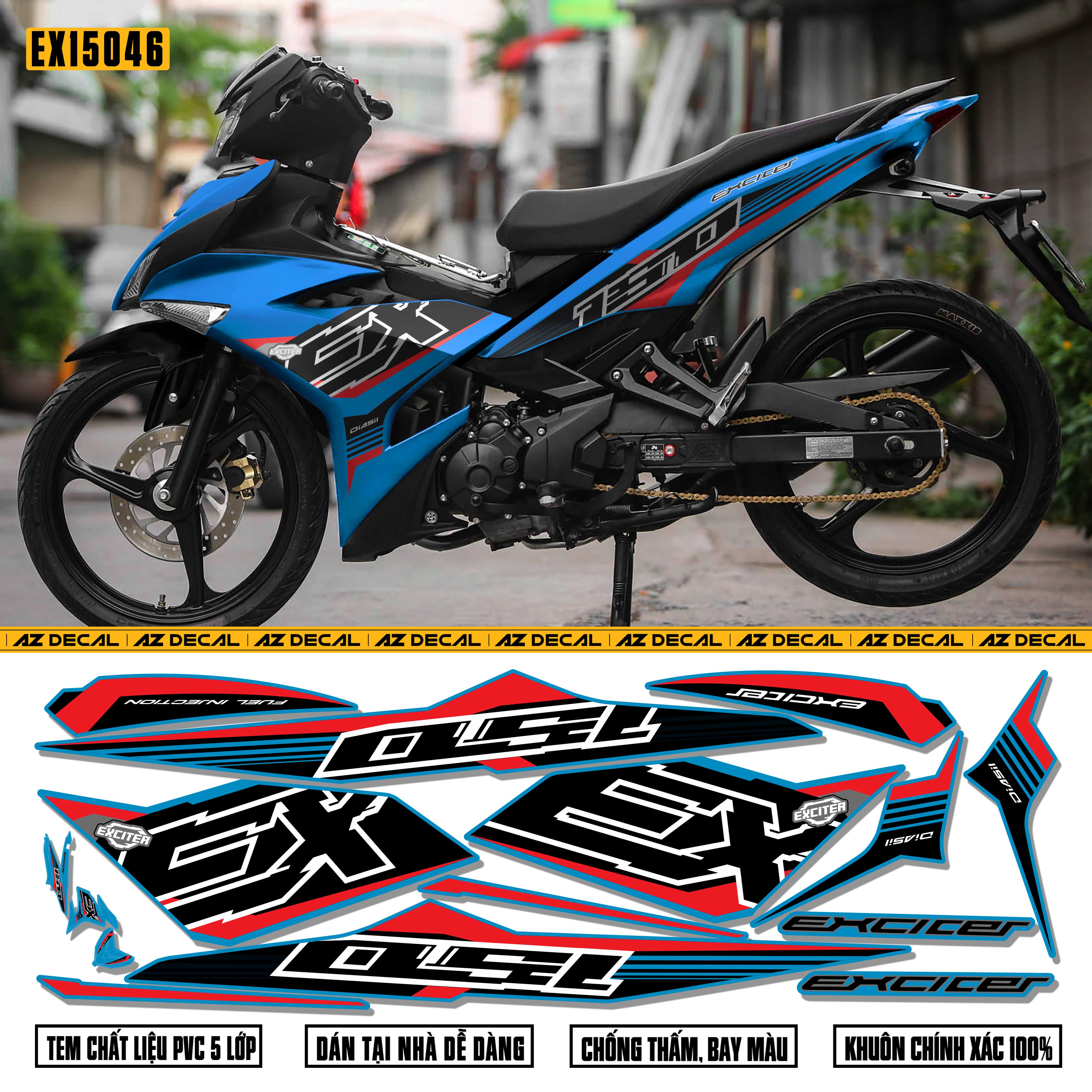 Ảnh chụp thực tế mẫu tem xe Exciter 150 chữ EX cách điệu