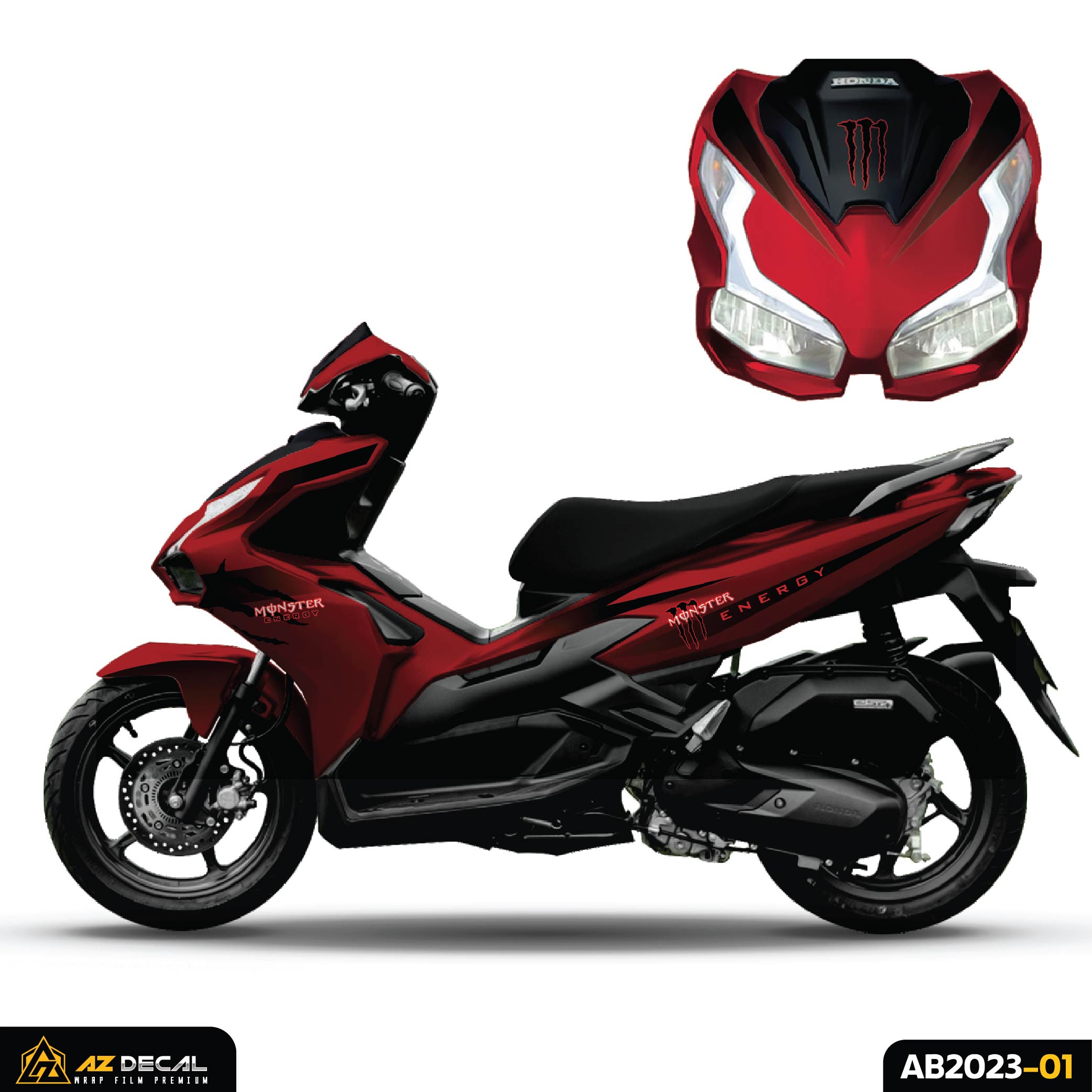 Tem dán xe AB 2023 160cxc 125cc màu đỏ đen phong cách Monster