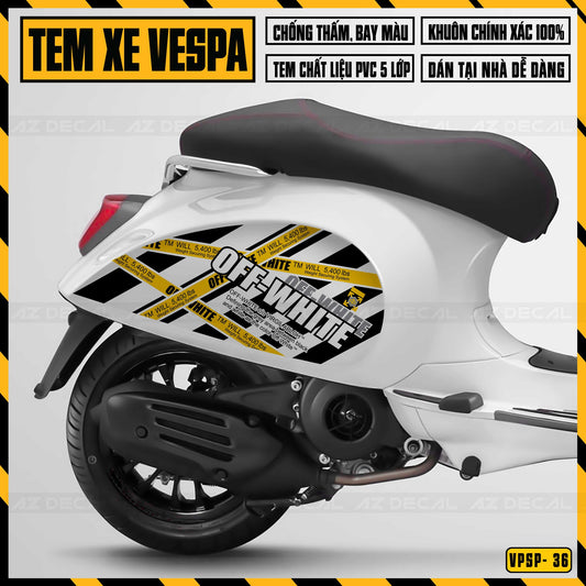 Tem xe Vespa Sprint - Primavera mẫu Off-White cho xe trắng