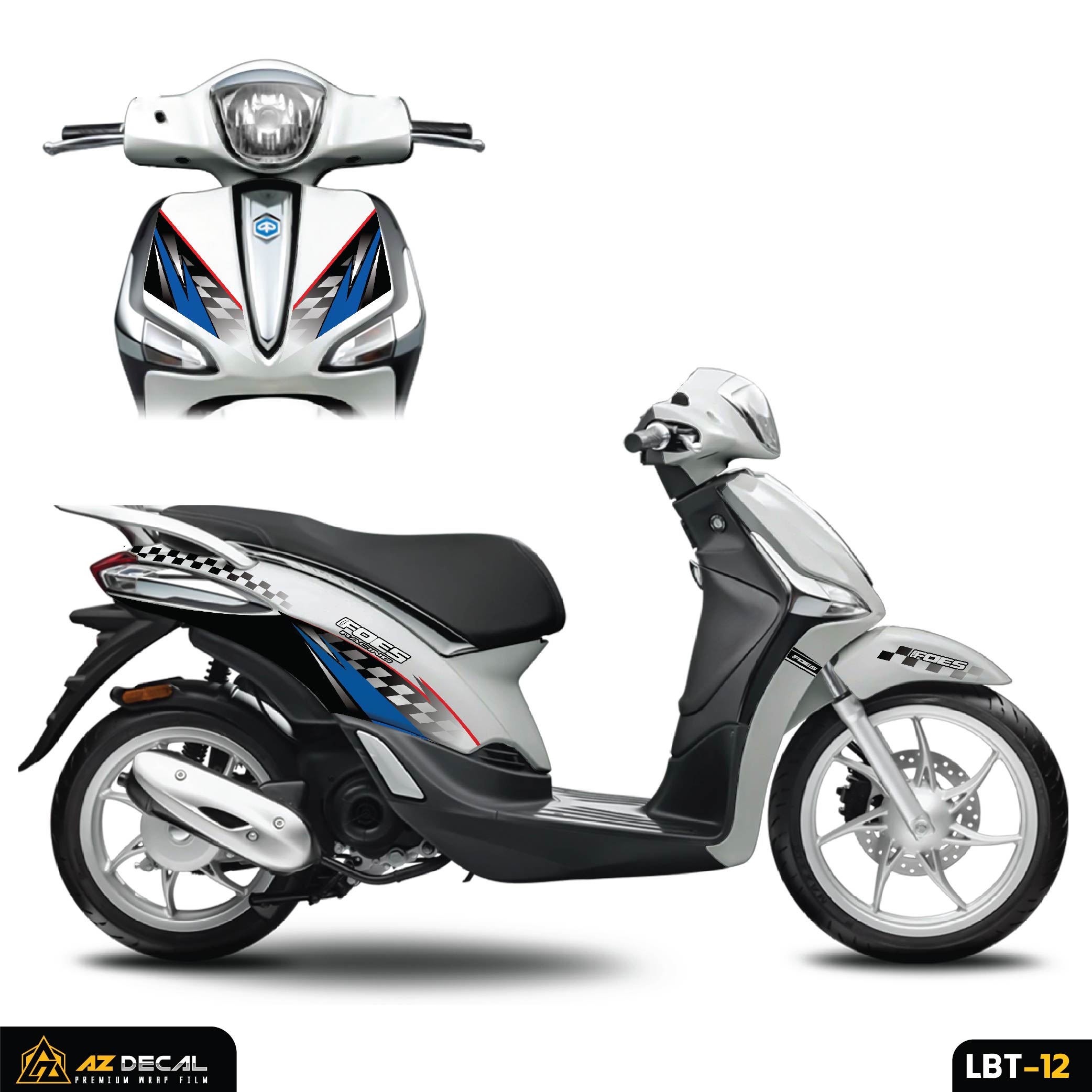 Tem dán xe Liberty 125 đẹp màu xanh đen mẫu Foes Racing