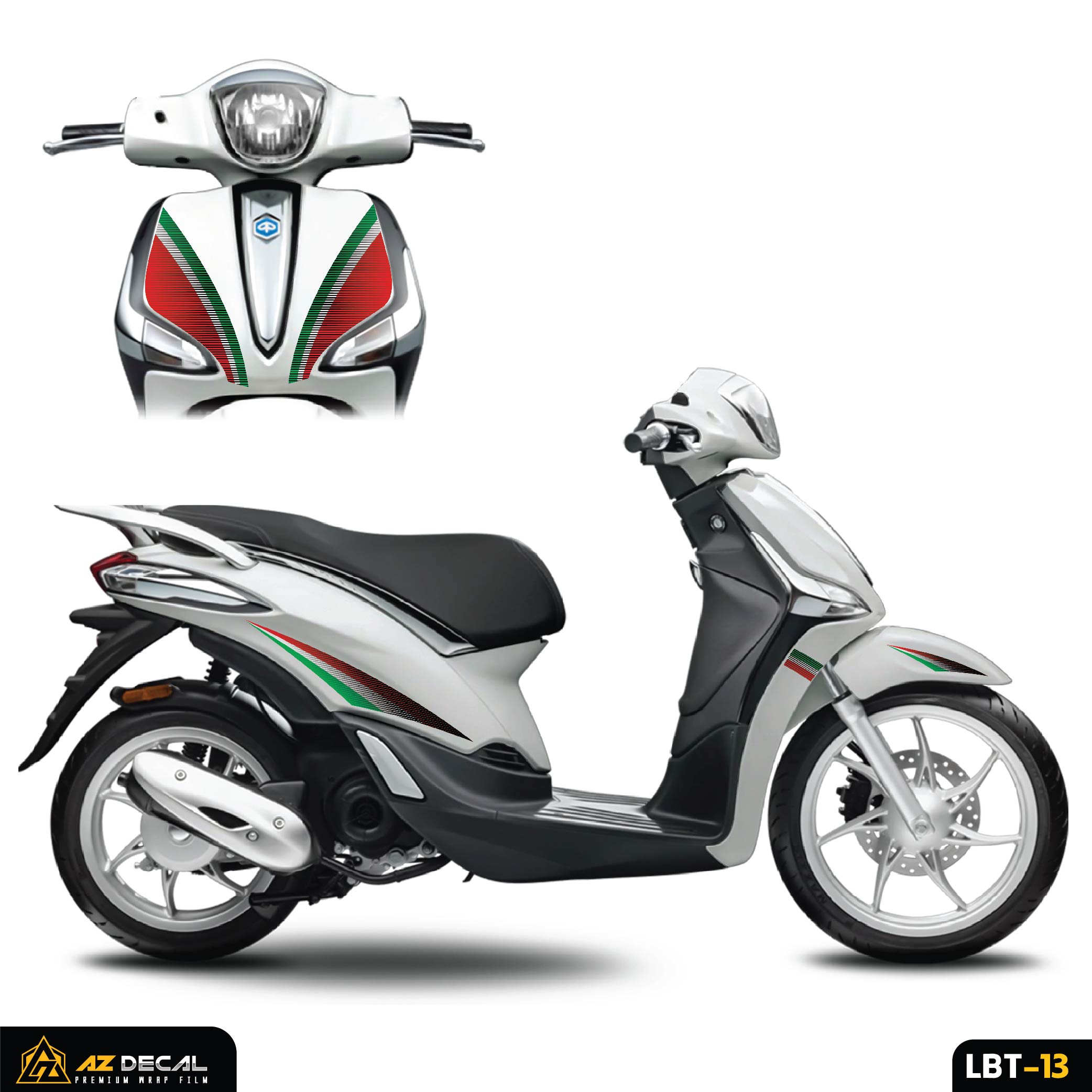 Tem xe Liberty 125 phong cách cờ Italia dán xe trắng