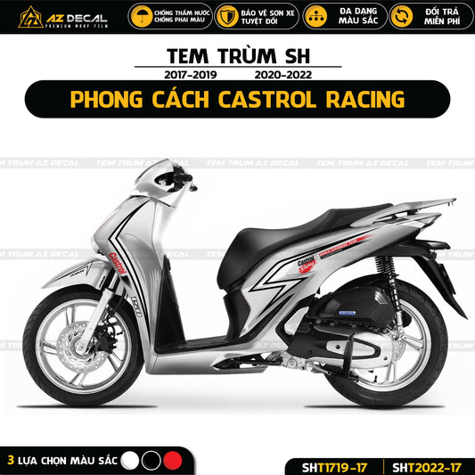 Tem trùm xe SH 2017 - 2019 và 2020 - 2023 phong cách Castrol Racing