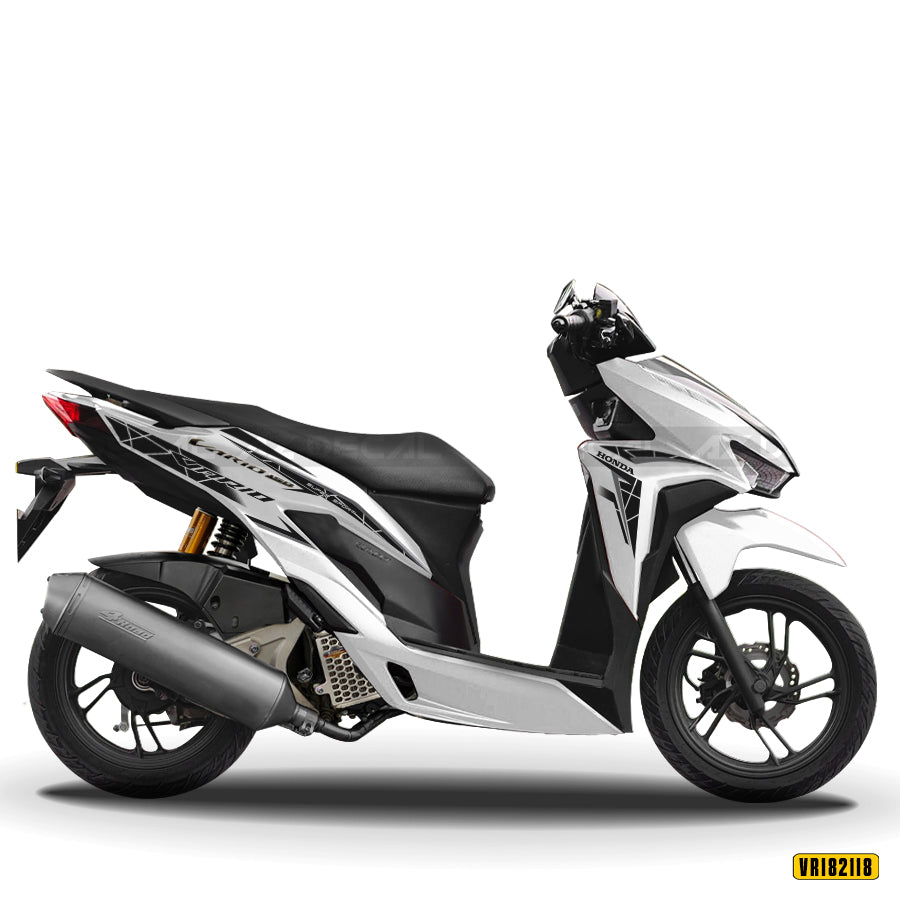 Tem xe Honda Vario 150 màu đen nền trắng