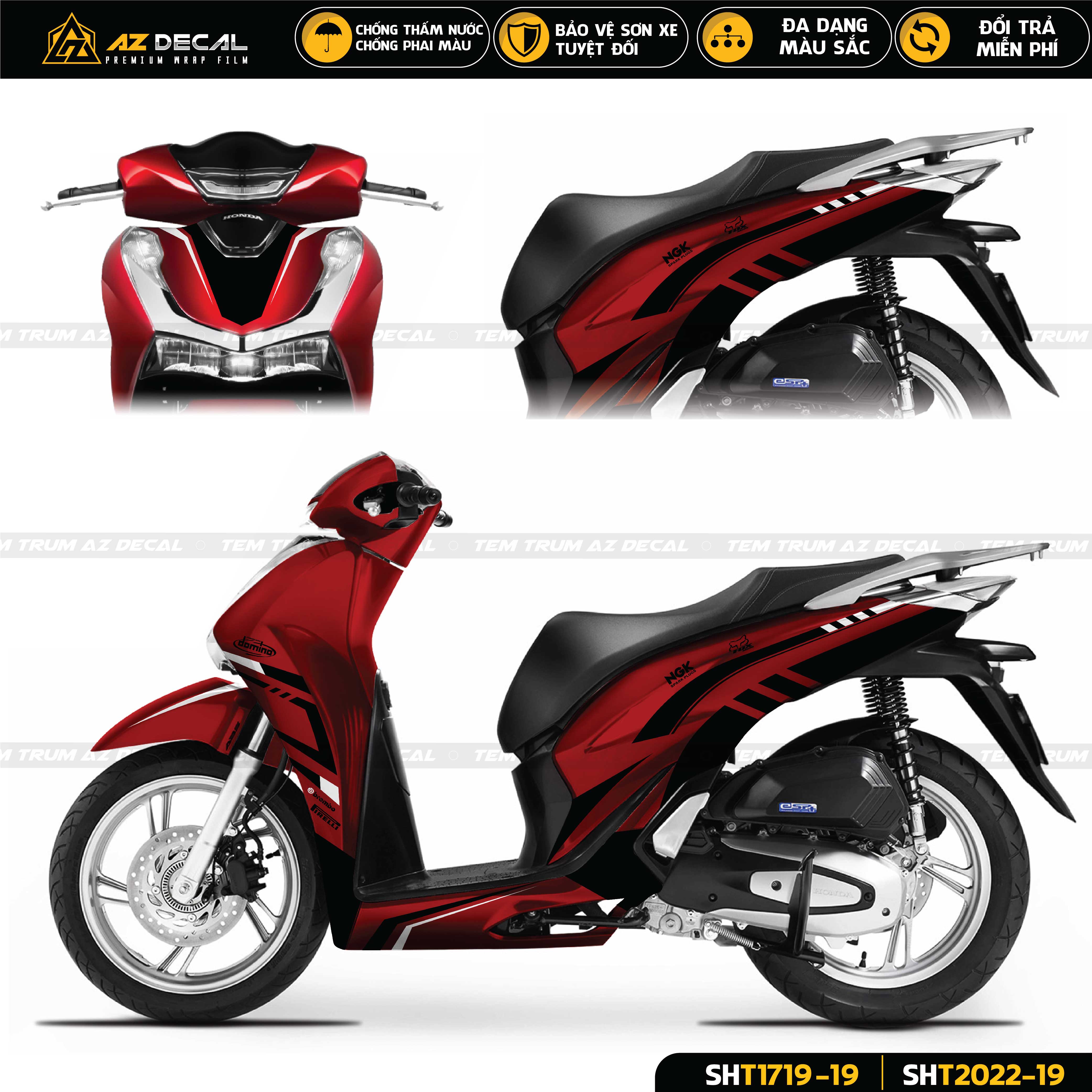 Dán decal xe Honda SH đỏ đen đẹp