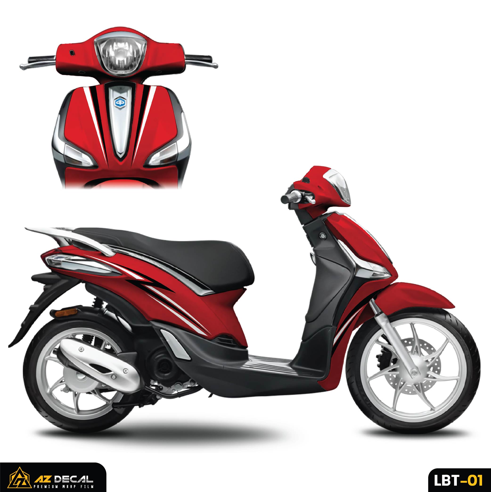 Dán decal xe Piaggio Liberty màu đỏ thiết kế tia chớp đẹp