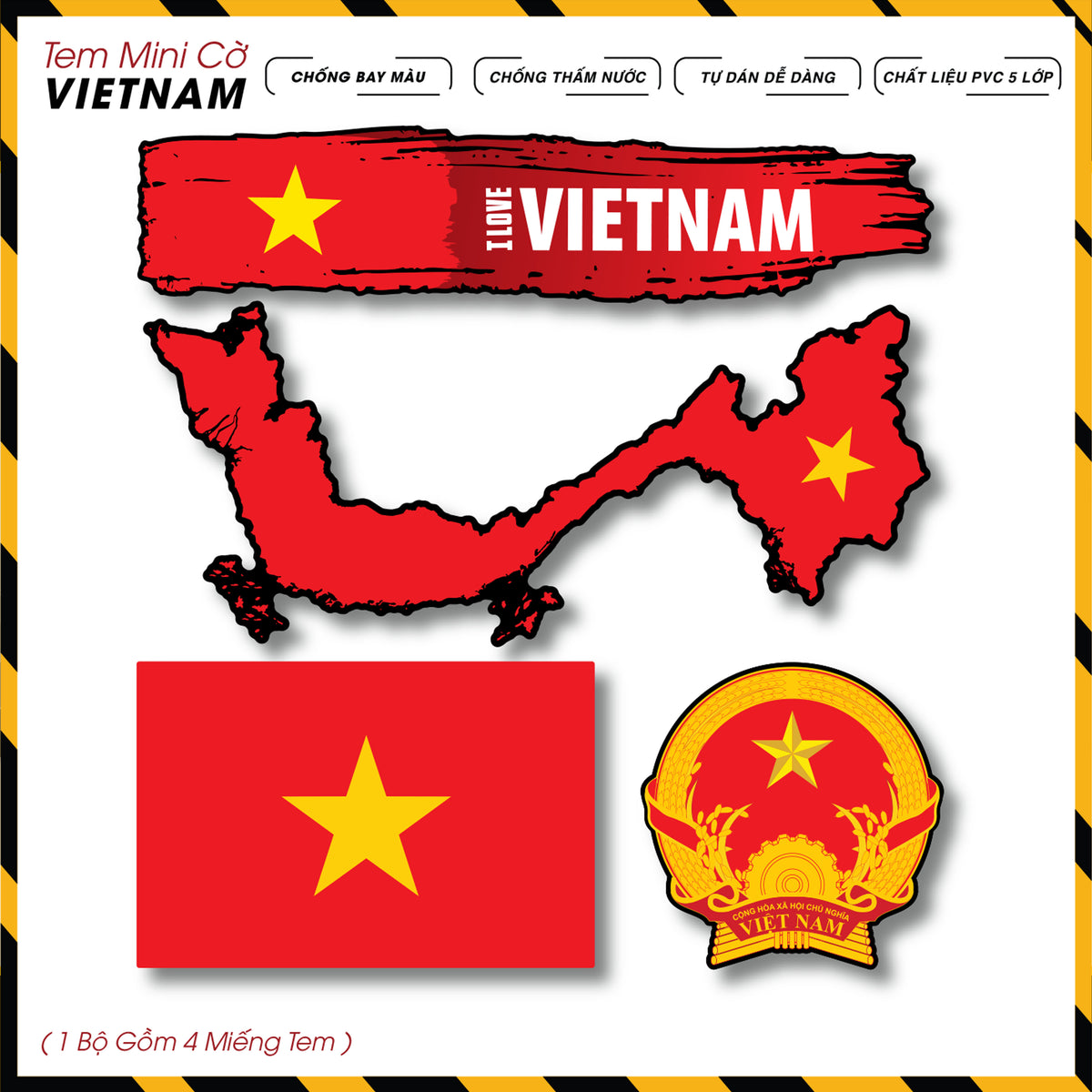 Sticker Dán Ô Tô, Xe Máy, Xe Điện, Xe Đạp, Mũ Bảo Hiểm | Tem Mini Cờ Quốc Gia - Việt Nam 01