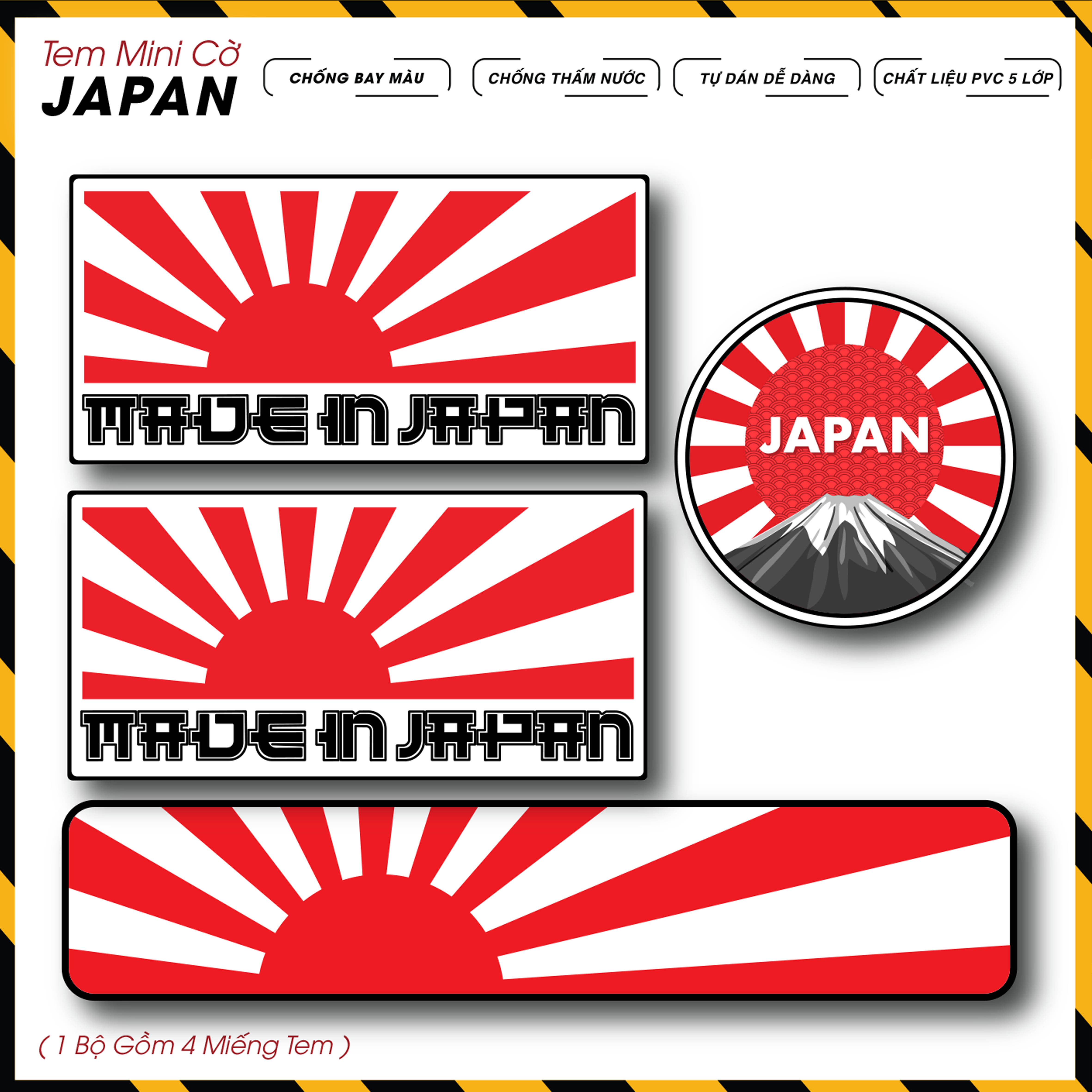 Sticker Dán Ô Tô, Xe Máy, Xe Điện, Xe Đạp, Mũ Bảo Hiểm | Tem Mini Cờ Quốc Gia - Japan