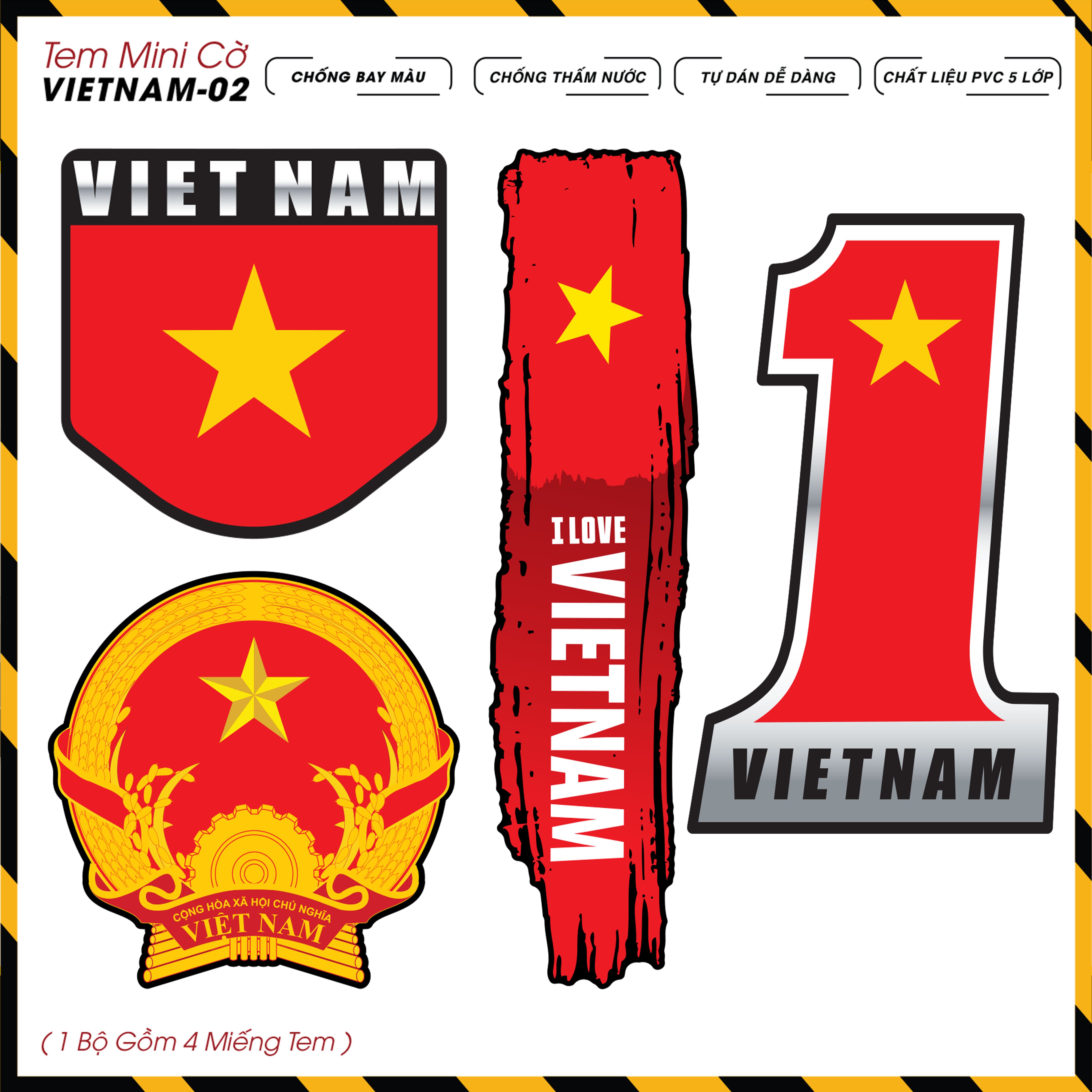 Sticker Dán Ô Tô, Xe Máy, Xe Điện, Xe Đạp, Mũ Bảo Hiểm | Tem Mini Cờ Quốc Gia - Việt Nam 02