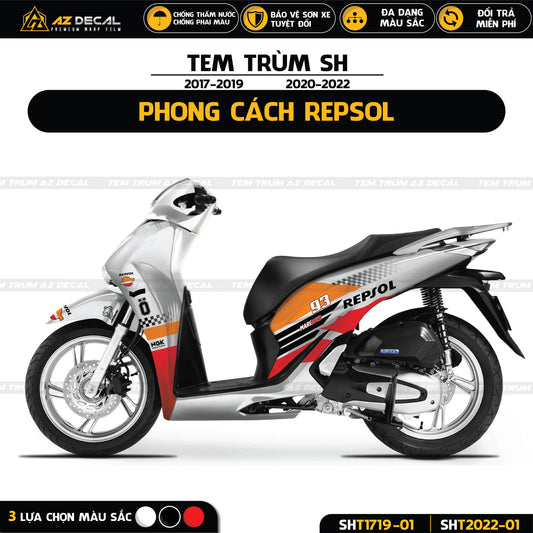 Tem trùm dán xe Sh 2017 - 2022 phong cách Repsol