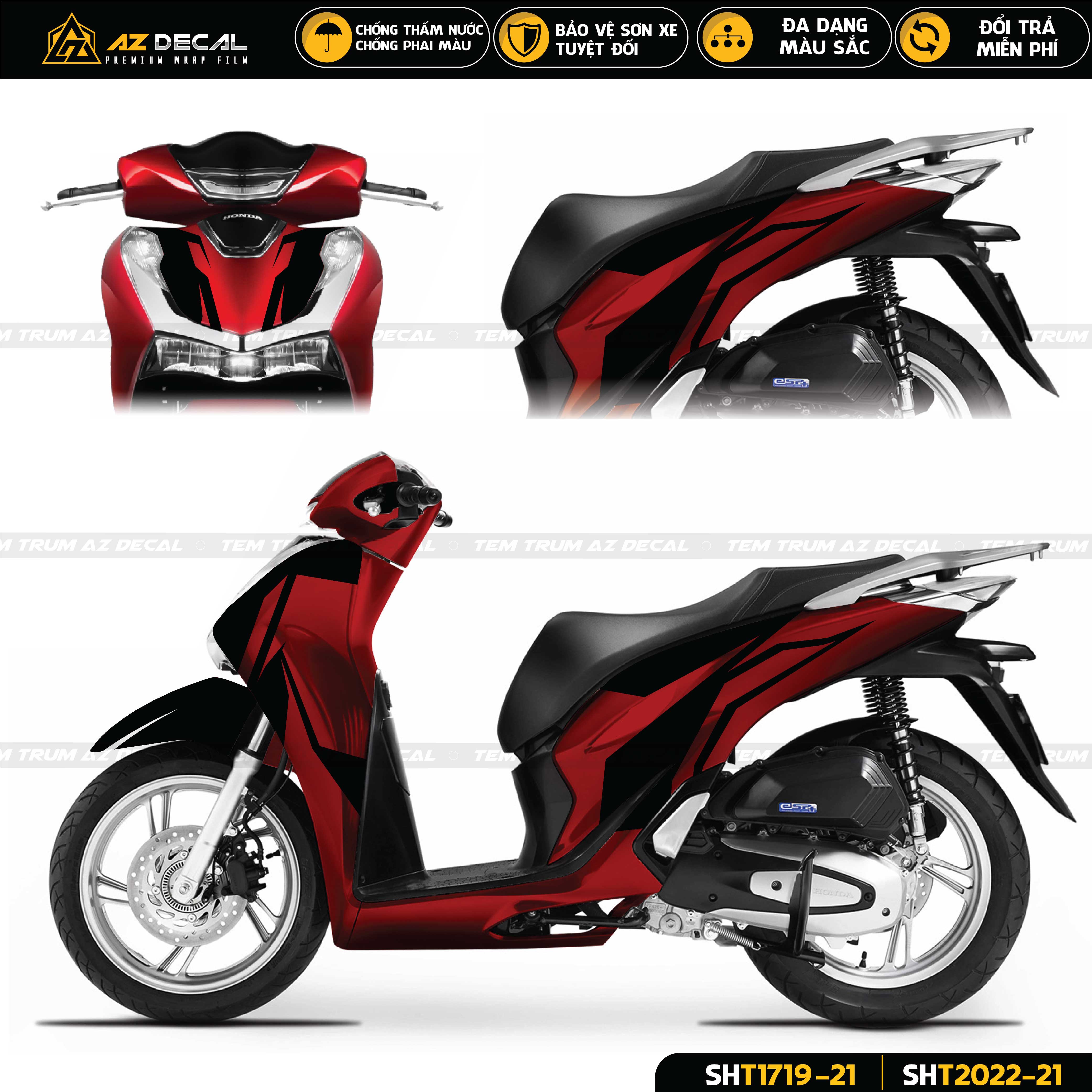 Dán decal xe Honda Sh 2017 - 2023 màu đỏ đen phong cách hiện đại