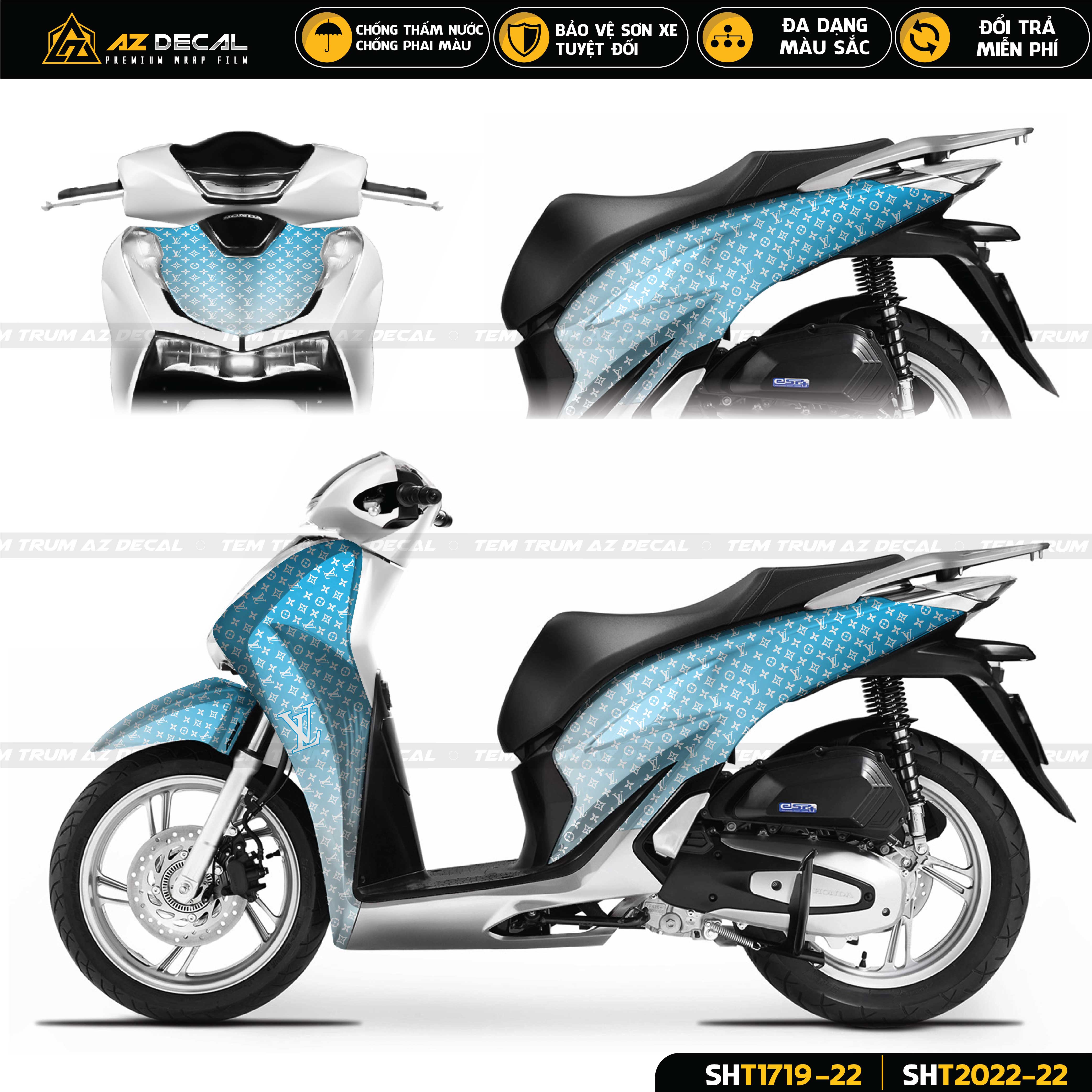 Dán decal xe Honda SH trắng xanh mẫu LV