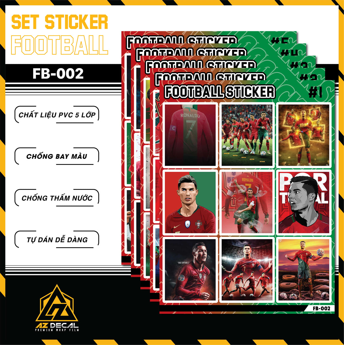 Sticker Dán Ô Tô, Xe Máy, Xe Điện, Xe Đạp, Mũ Bảo Hiểm | Football FB-002 CR7