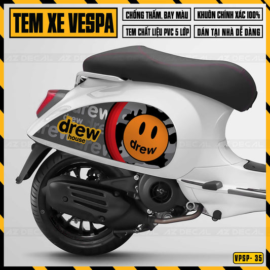 Decal xe Vespa đẹp phong cách Drew House nghệ thuật