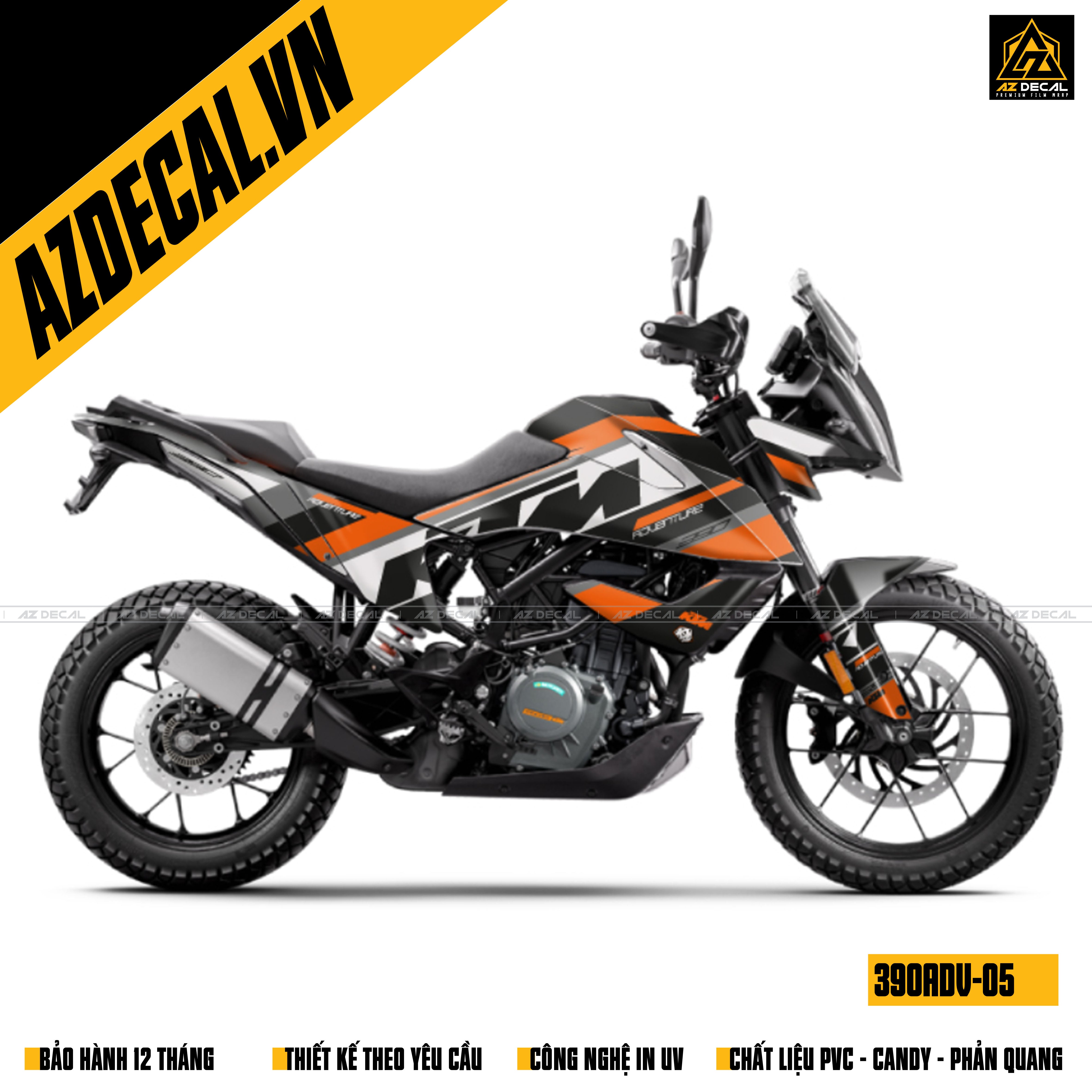 Tem dán xe KTM 390 ADV trắng đen thiết kế yêu cầu