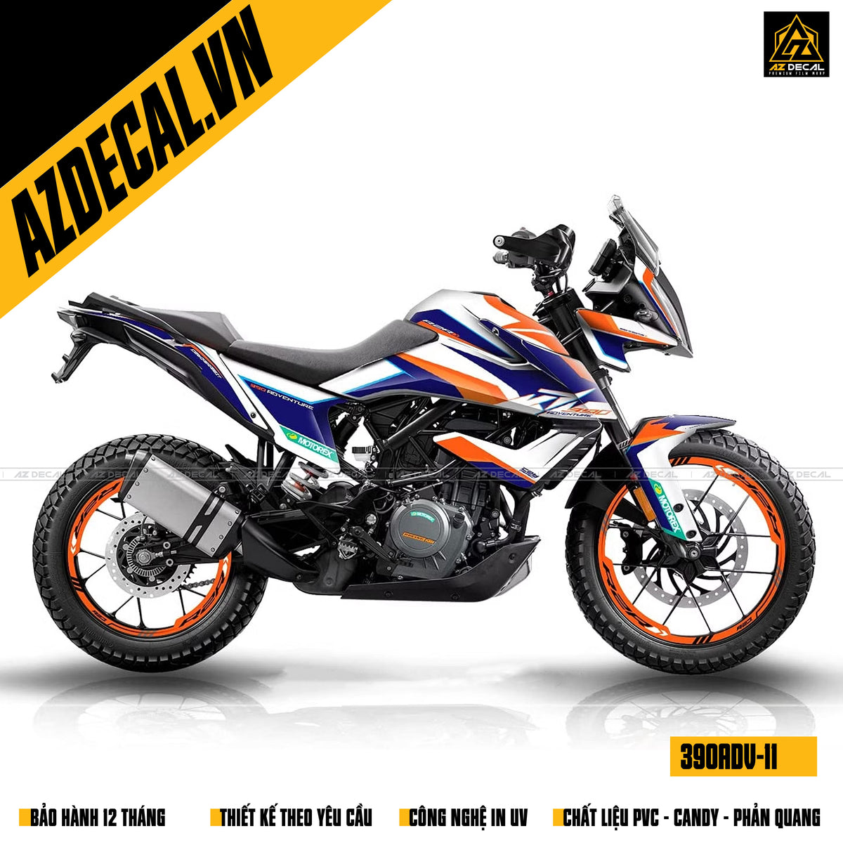 Decal dán xe KTM 390 ADV màu trắng xanh