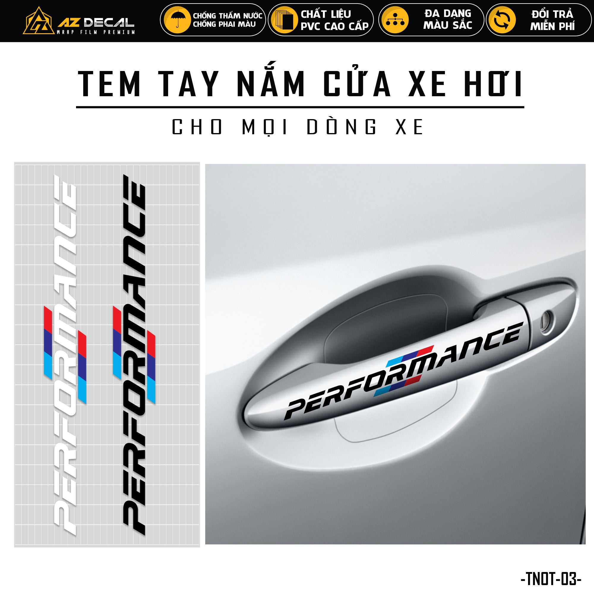 Tem dán tay nắm cửa xe ô tô mẫu Performance TNOT-03