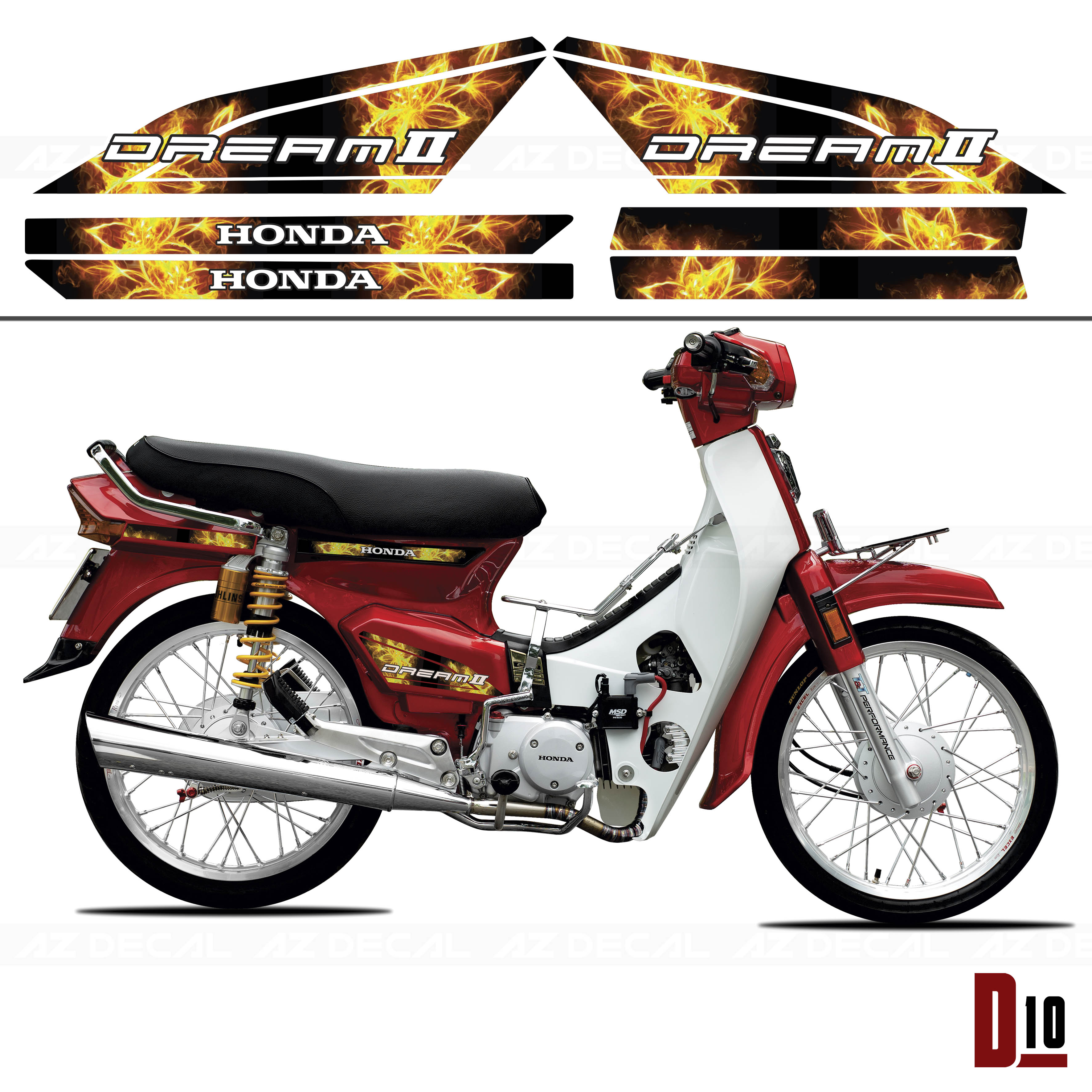Tem Xe Dream Việt/Thái - Mẫu Hoa Lửa - D10 | Azdecal.vn
