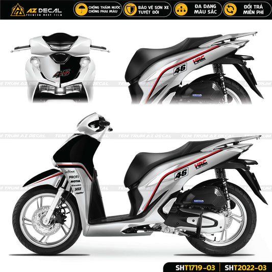 Mẫu tem dán xe SH trắng đẹp phong cách Honda Racing