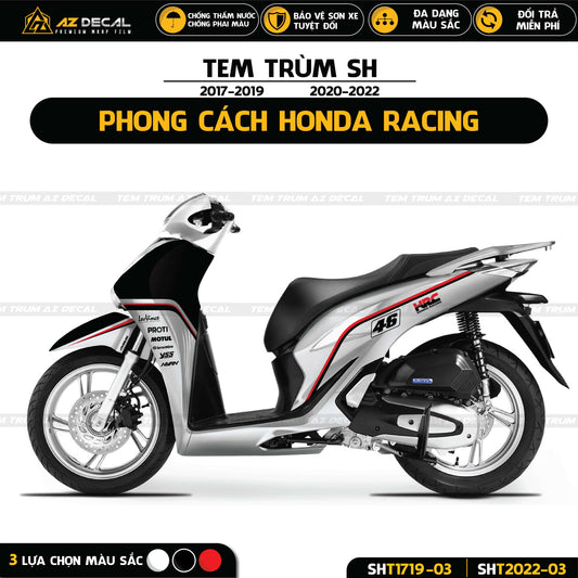 Tem trùm dán xe Sh phong cách Honda Racing đẹp