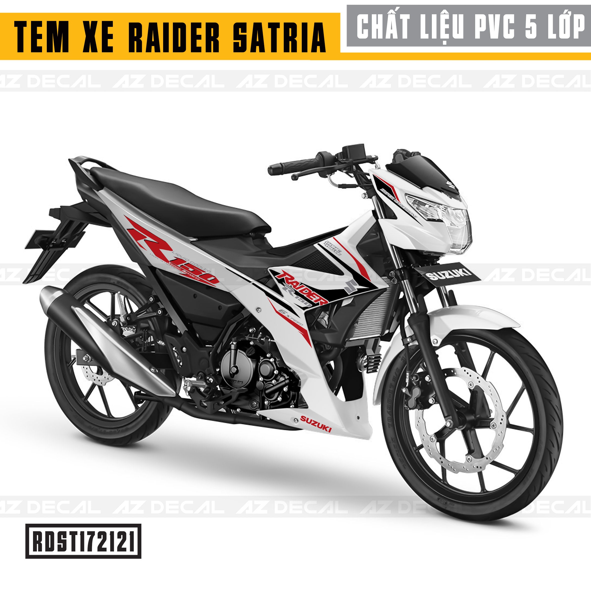 Tem xe Raider / Satria mẫu R150 xe trắng