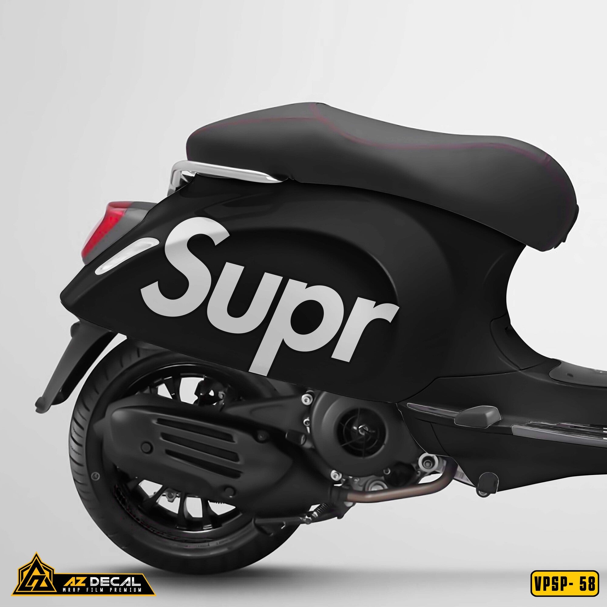 Dán decal xe Vespa mẫu Supreme chữ trắng