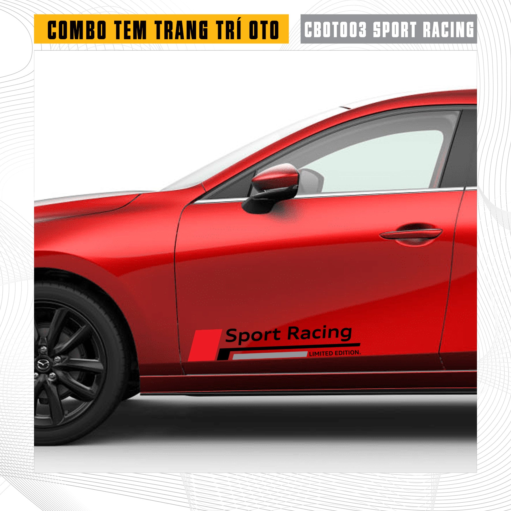 Tem Sport Racing dán xe màu đỏ