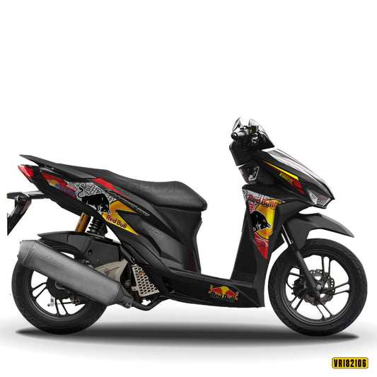 Mẫu dán xe Honda Vario 150 phong cách Red Bull xe đen