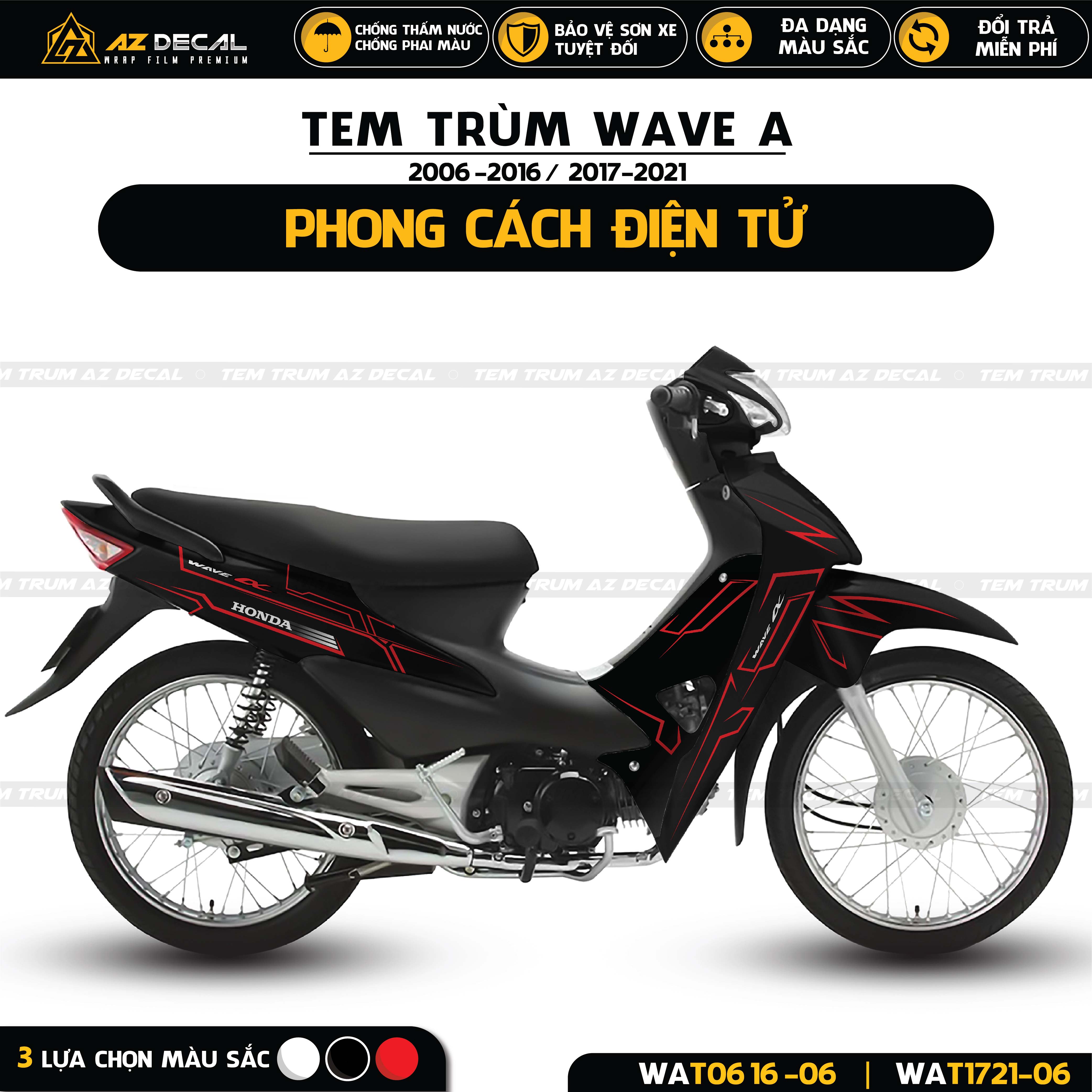 Tem trùm xe Wave Alpha 110 100 phong cách điện tử