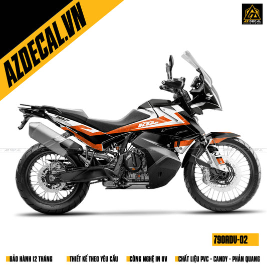 Decal xe KTM 790 ADV trắng đen cam