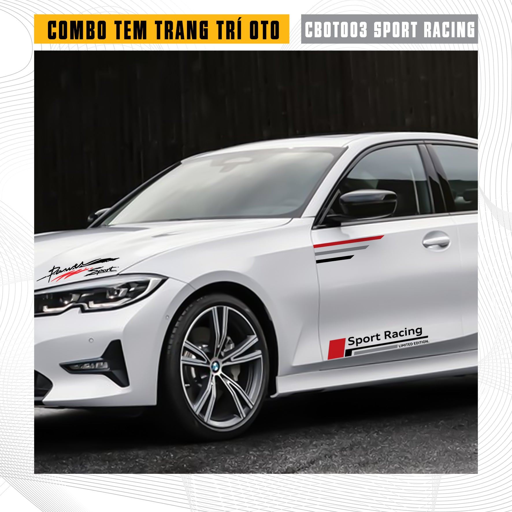 Dán decal trang trí sườn xe trắng phong cách Sport Racing