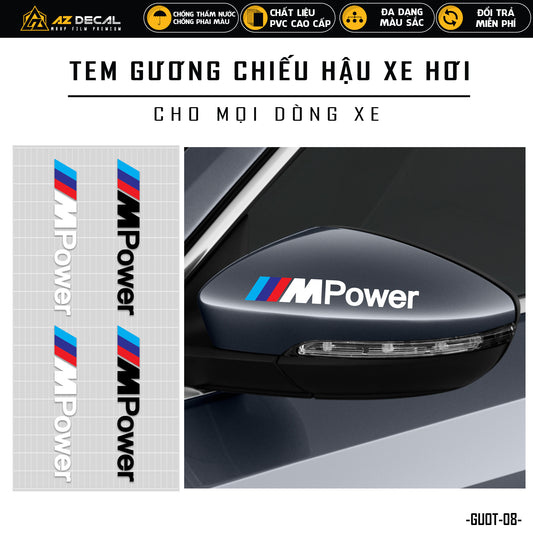 Tem dán gương chiếu hậu xe ô tô xe hơi chữ MPower