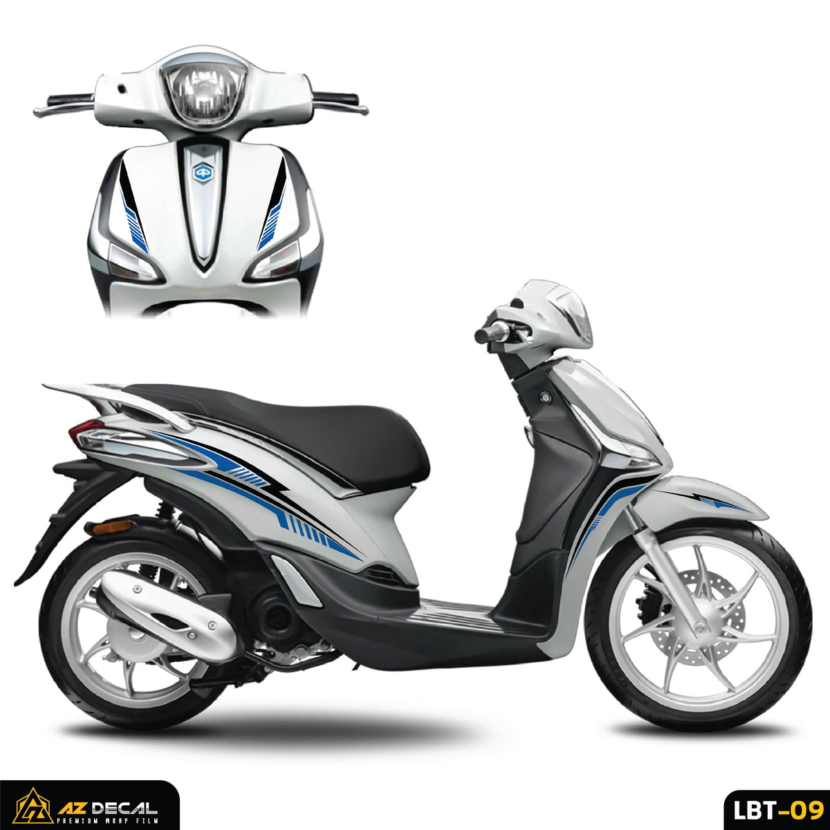 Tem dán xe Liberty 125 mẫu Sport thể thao màu xanh đen dán xe trắng