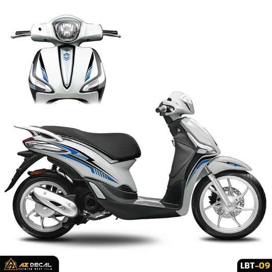 Tem dán xe Liberty 125 mẫu Sport thể thao màu xanh đen dán xe trắng