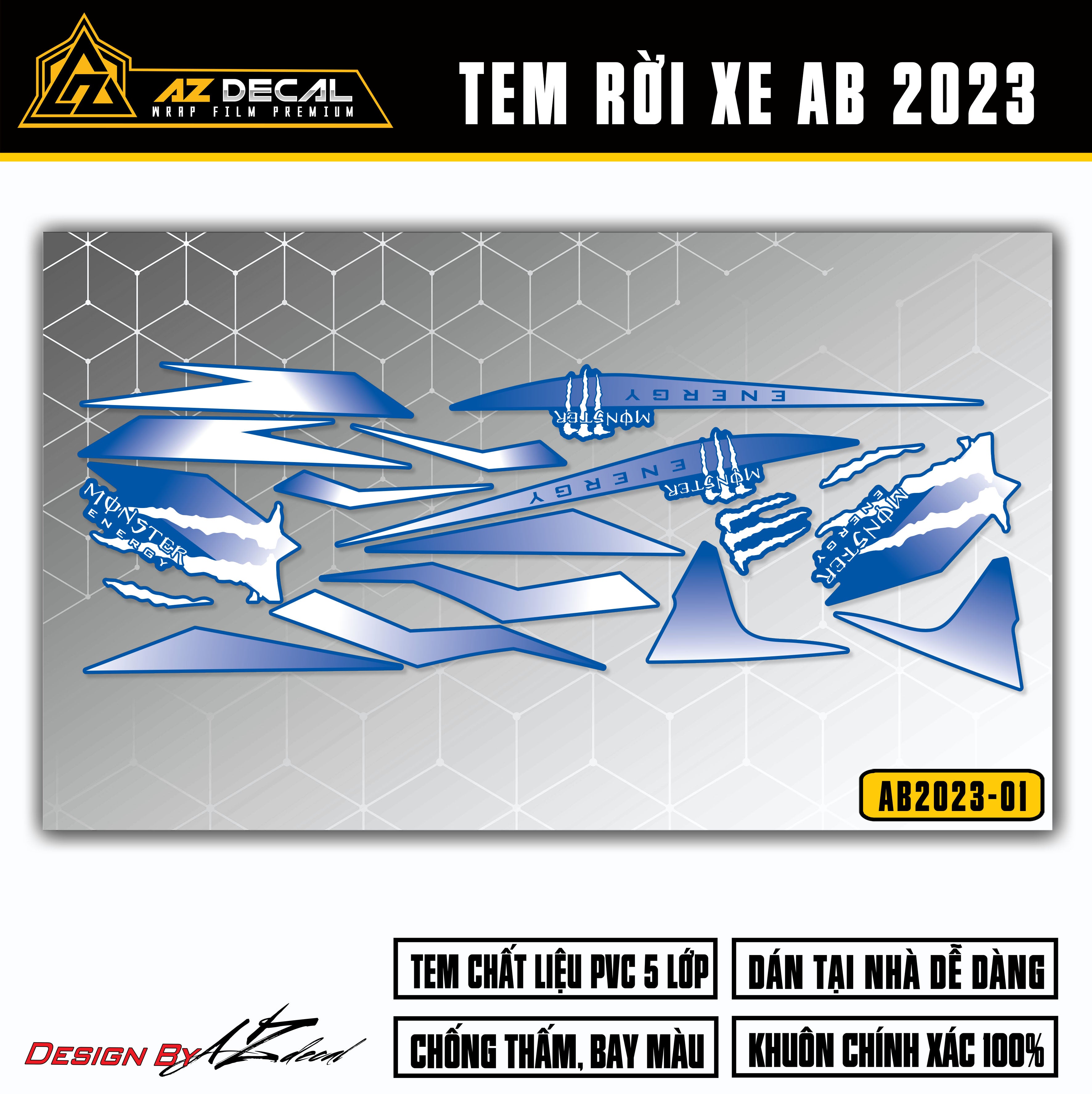 Đề can dán xe Air Blade 2023 xanh trắng