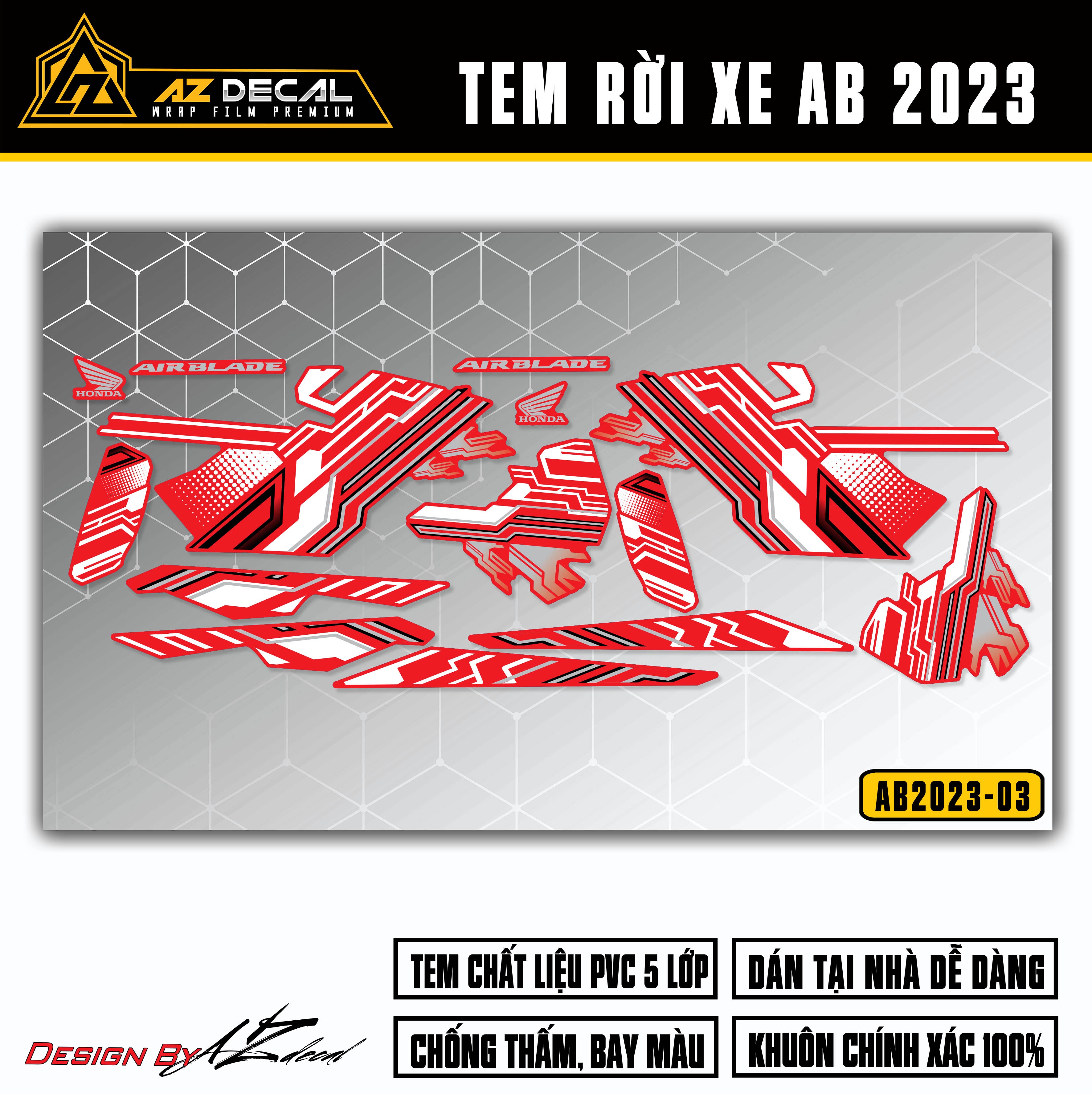 Mẫu decal dán xe AB 2023 màu trắng (nền đỏ)