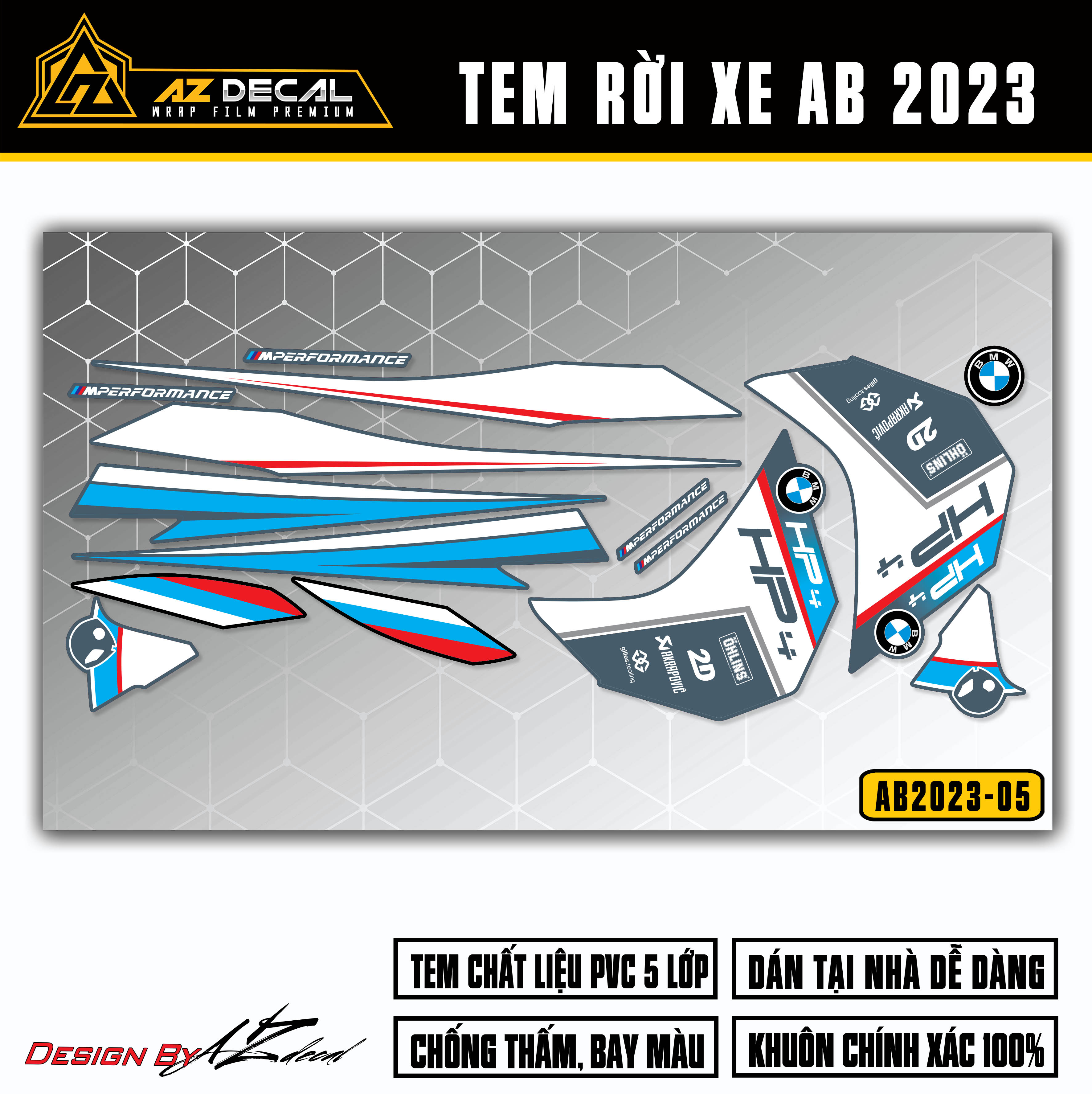 Tem dán xe Air Blade 2023 màu xanh xám đen mẫu HP4