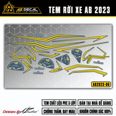 Decal dán xe Air Blade 2023 màu vàng (nền xanh xám đen)