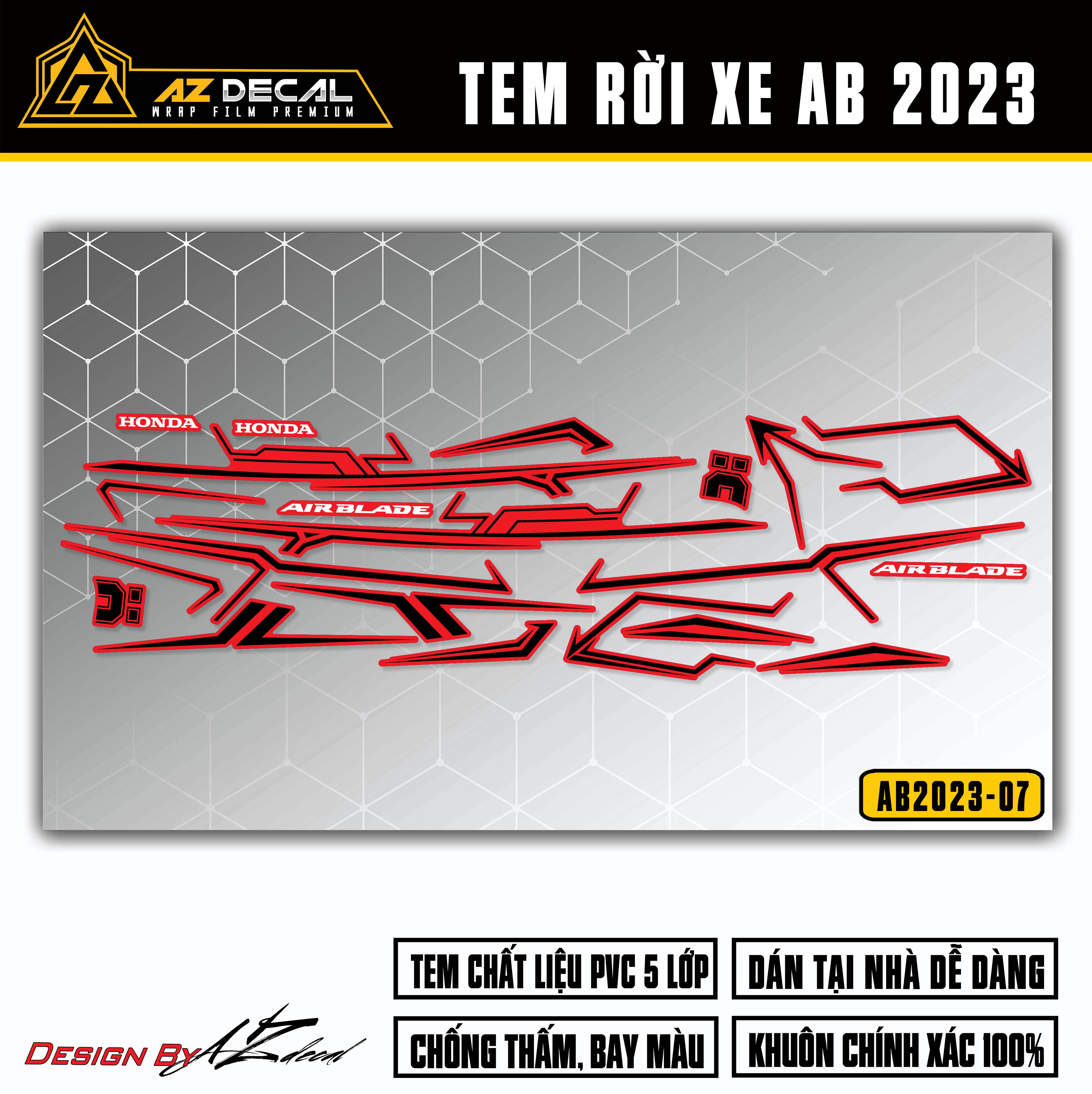 Tem xe Airblade 2023 màu đen (nền đỏ) đẹp dễ dán