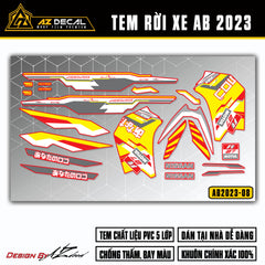 Decal dán xe AB 2023 160 125 màu vàng (nền đỏ)