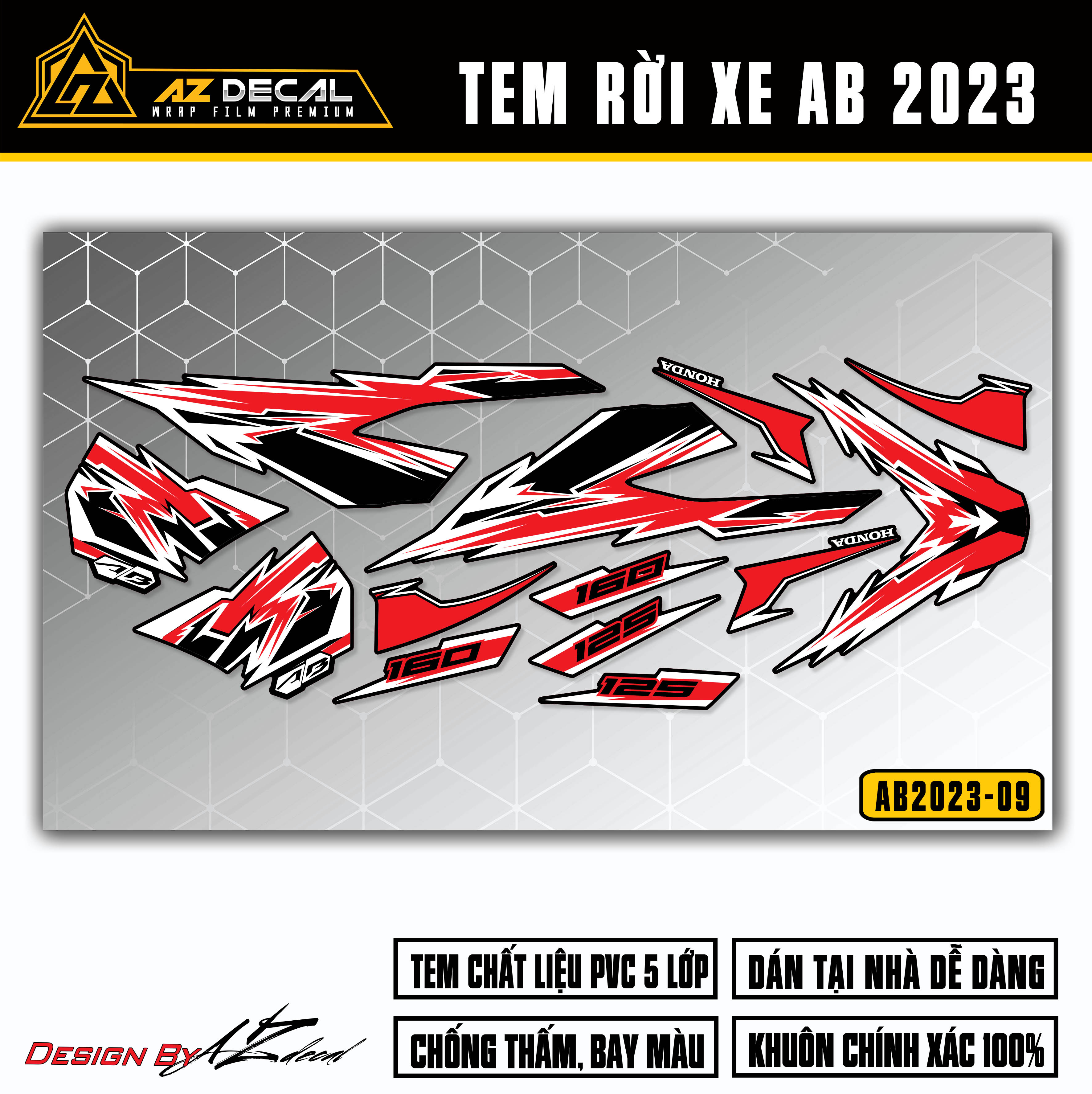 Tem dán xe Air Blade màu đỏ trắng (nền đen) đời 2023