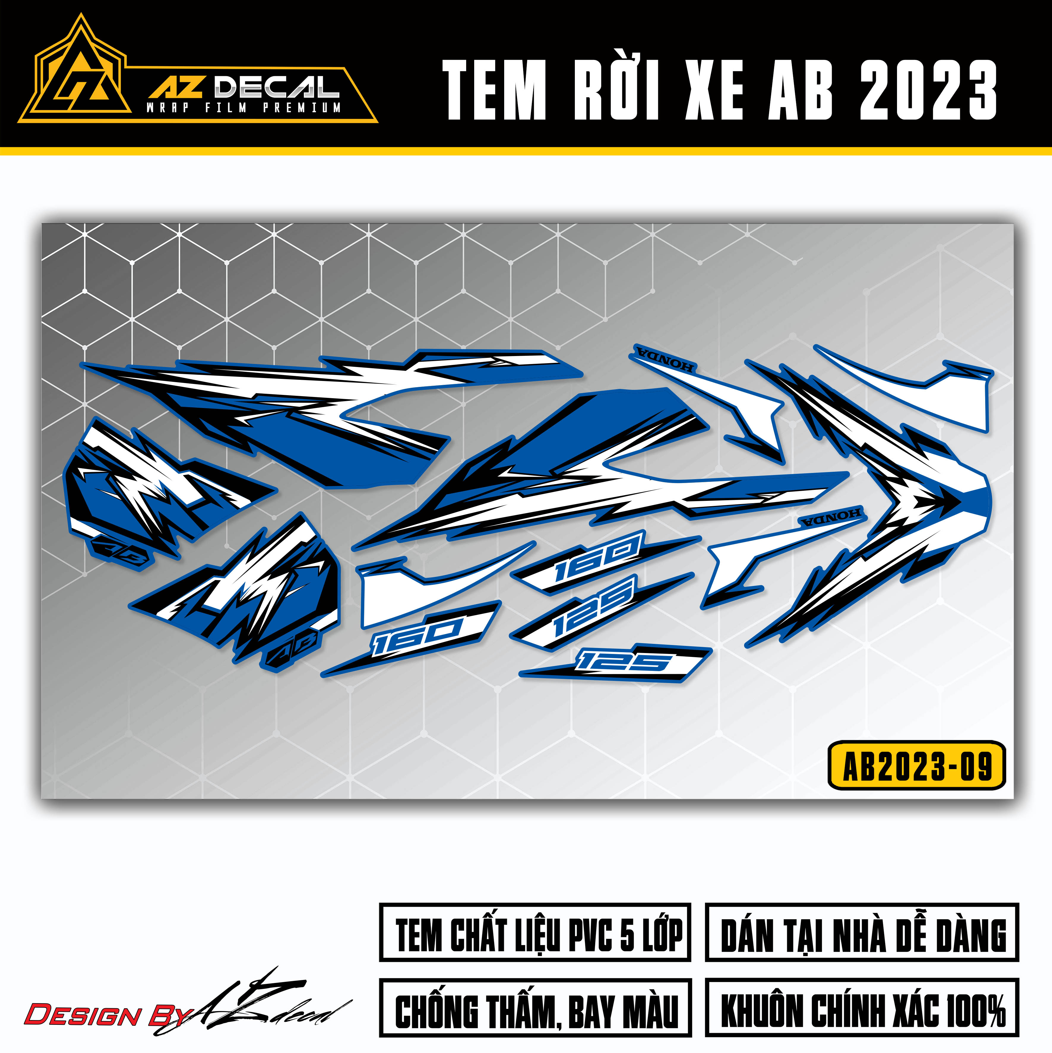 Đề can dán xe Air Blade 2023 160 125 màu xanh trắng