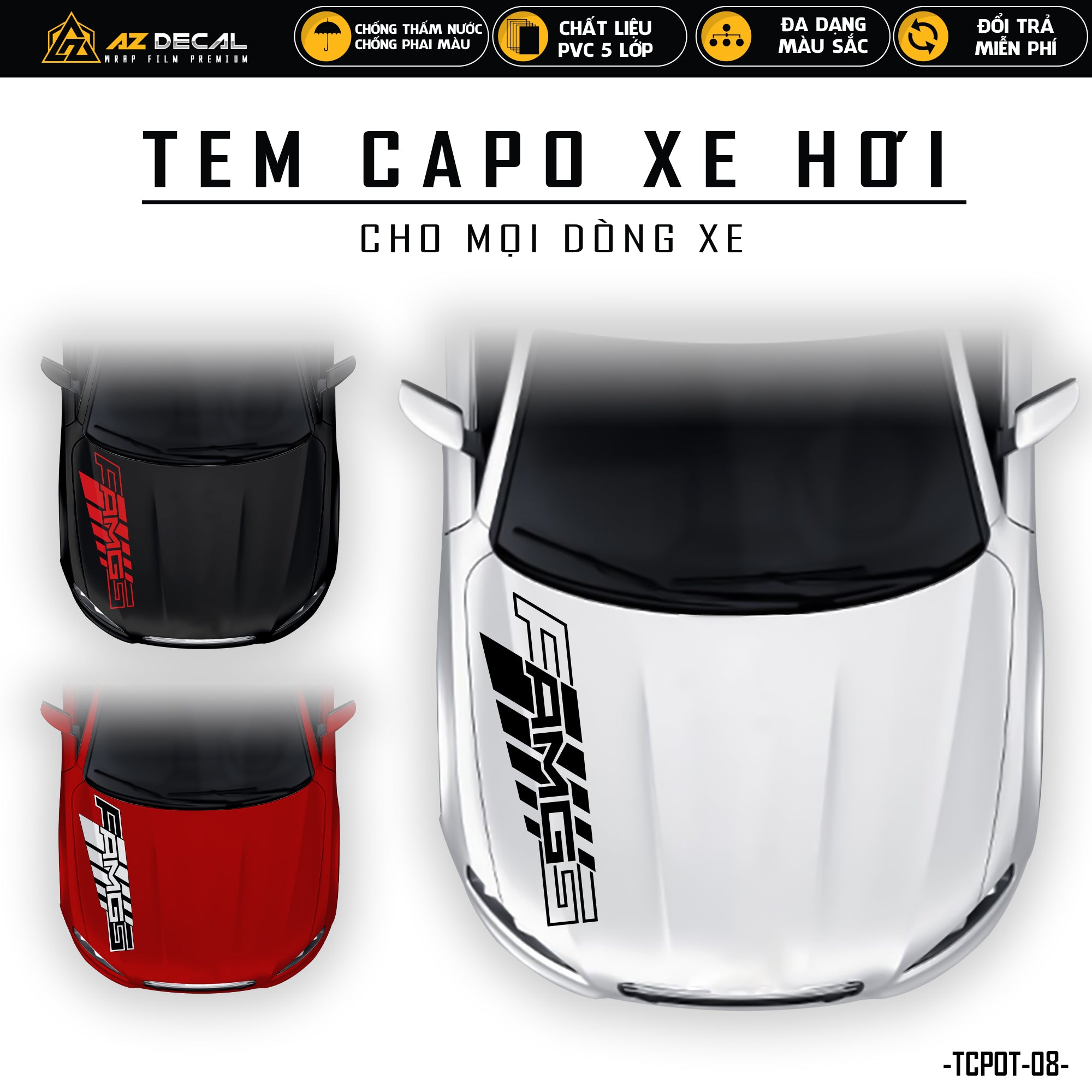 Tem dán nắp capo xe ô tô phong cách AMG