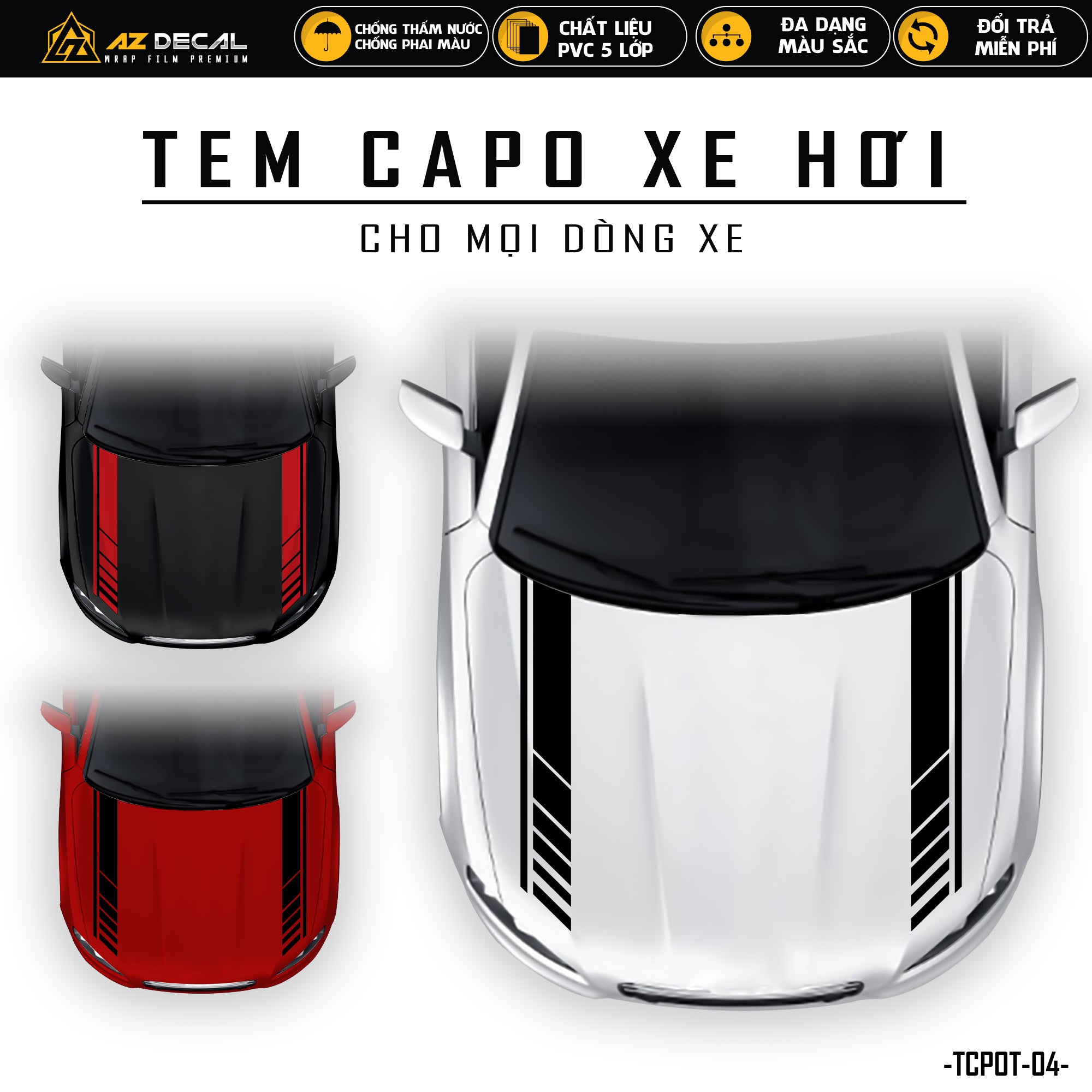 Tem dán nắp capo ô tô đẹp thiết kế Sport Racing