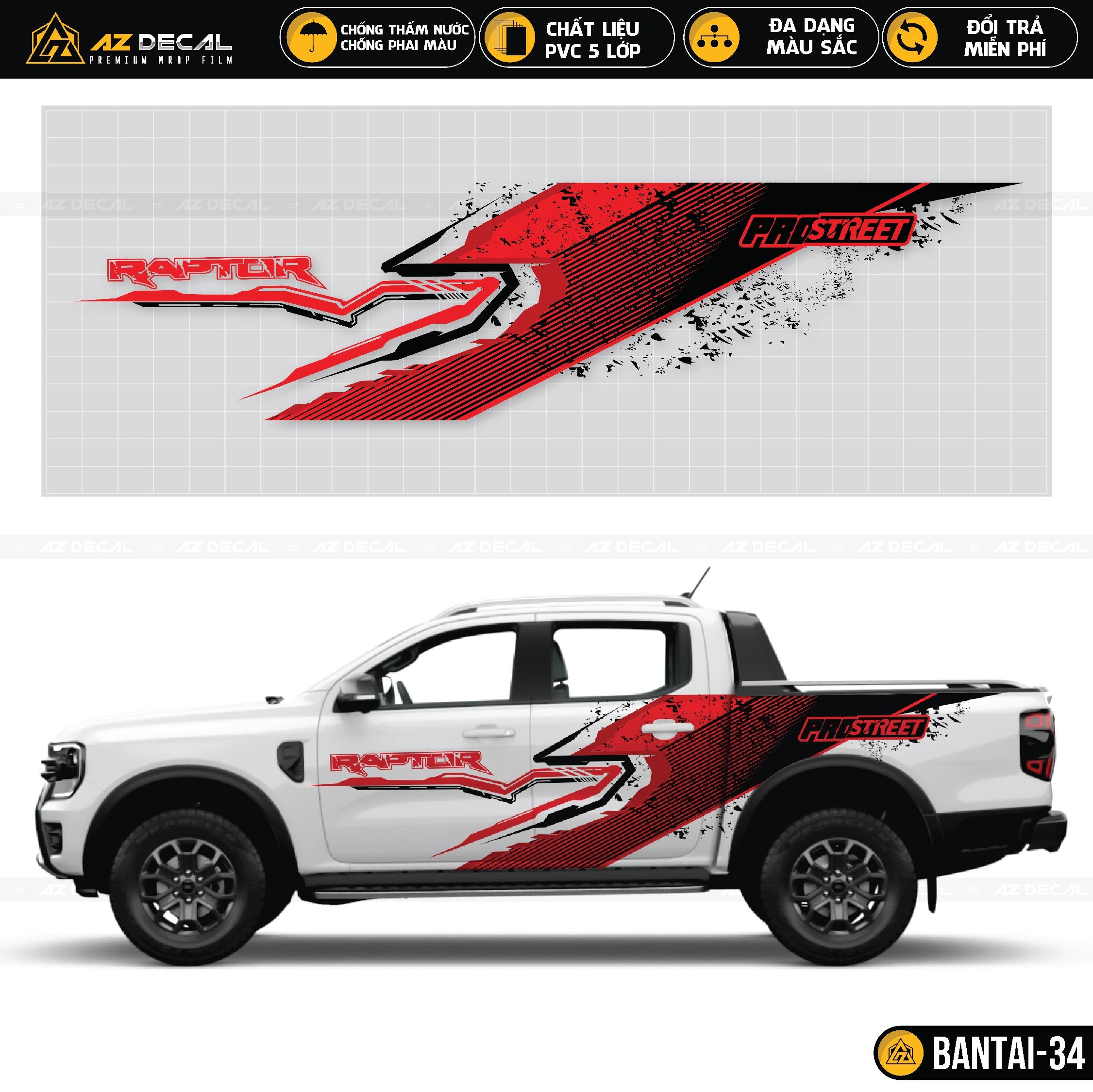 Tem xe bán tải Raptor Prostreet đường phố màu đỏ đen