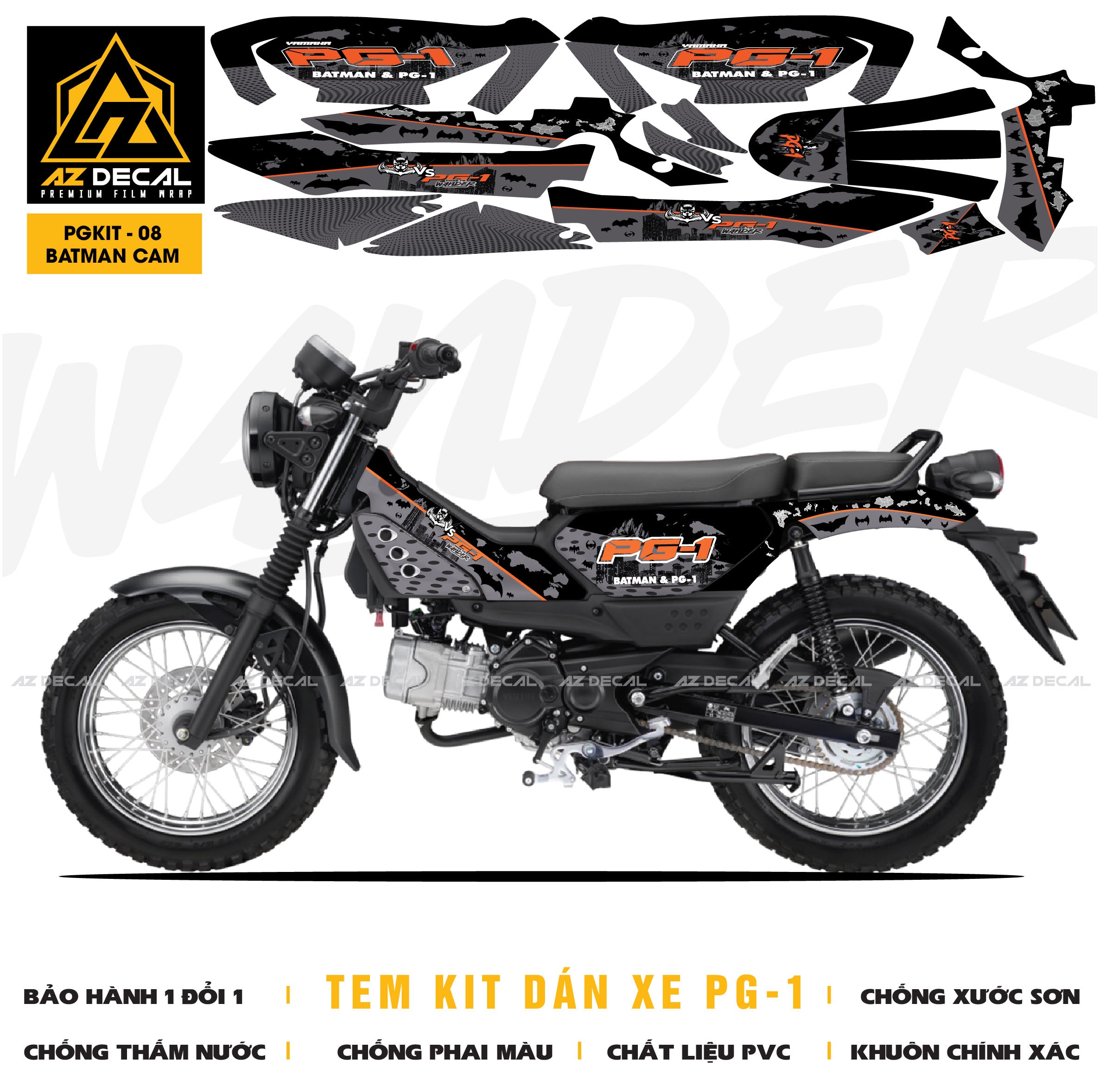 Tem xe Yamaha PG-1 mẫu Batman màu cam