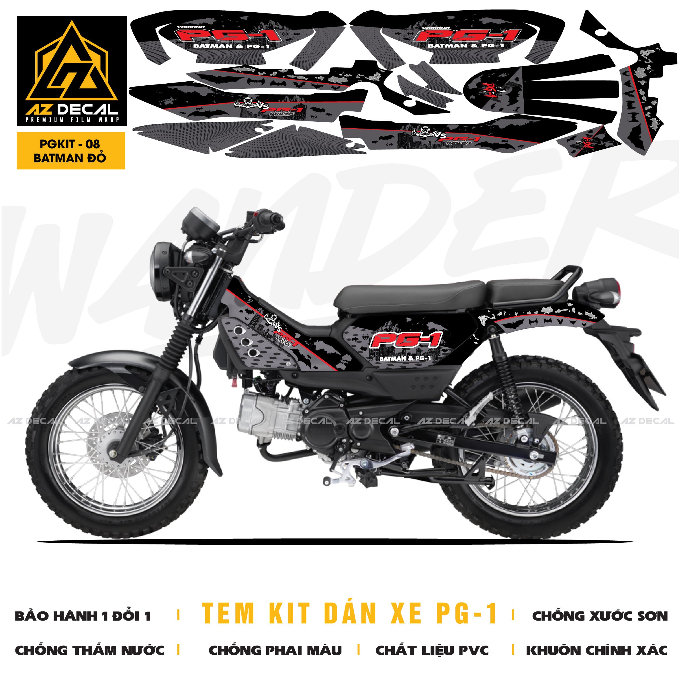 Decal dán xe Yamaha PG-1 mẫu Batman đỏ