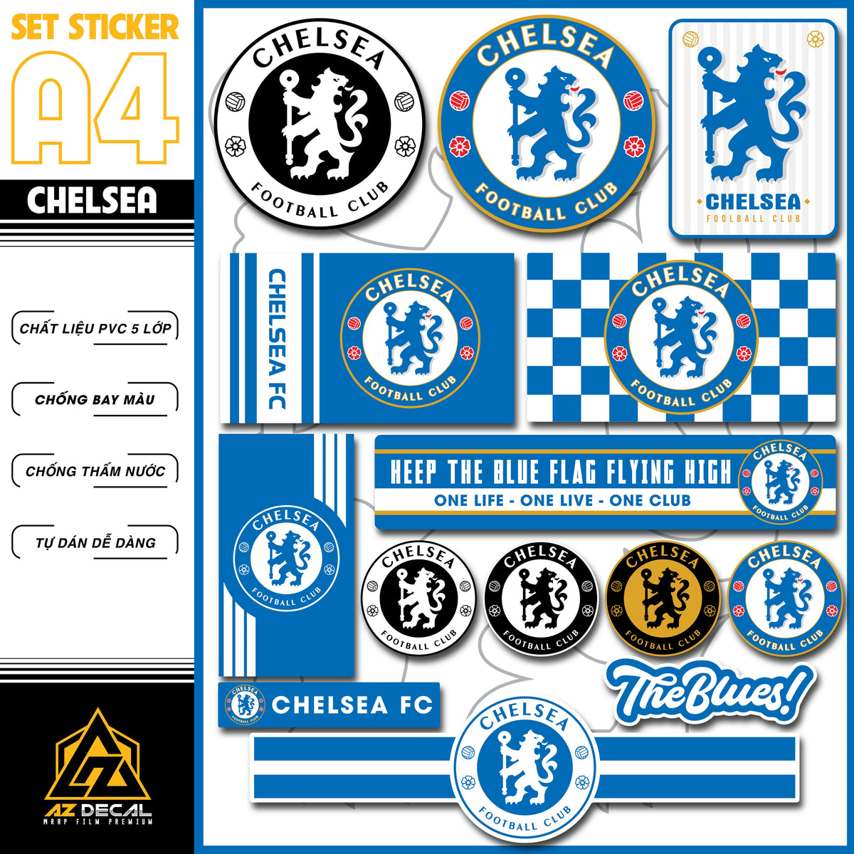 Sticker Dán Xe Máy, Xe Điện, Xe Đạp, Mũ Bảo Hiểm | Bóng Đá - Chelsea